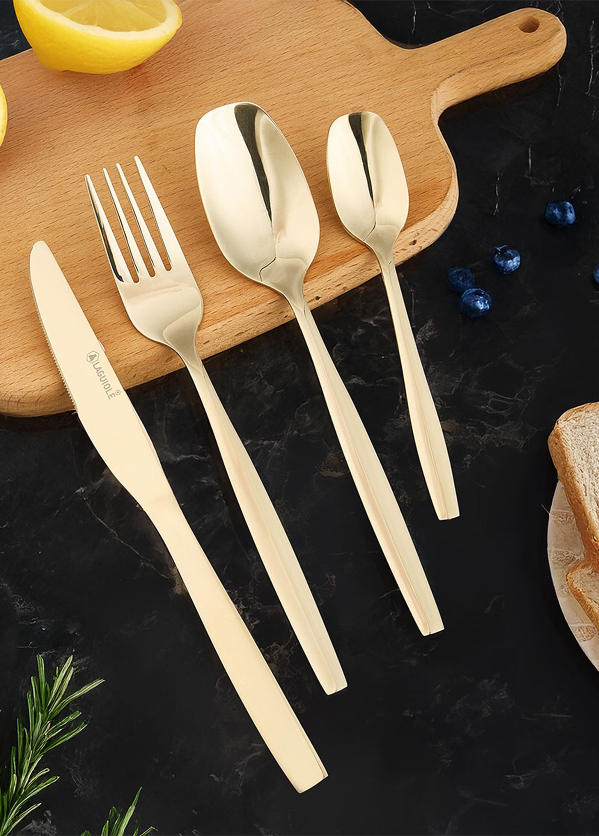 Ménagère 24 pièces inox champagne, Elora Jaune 9160540 SI1