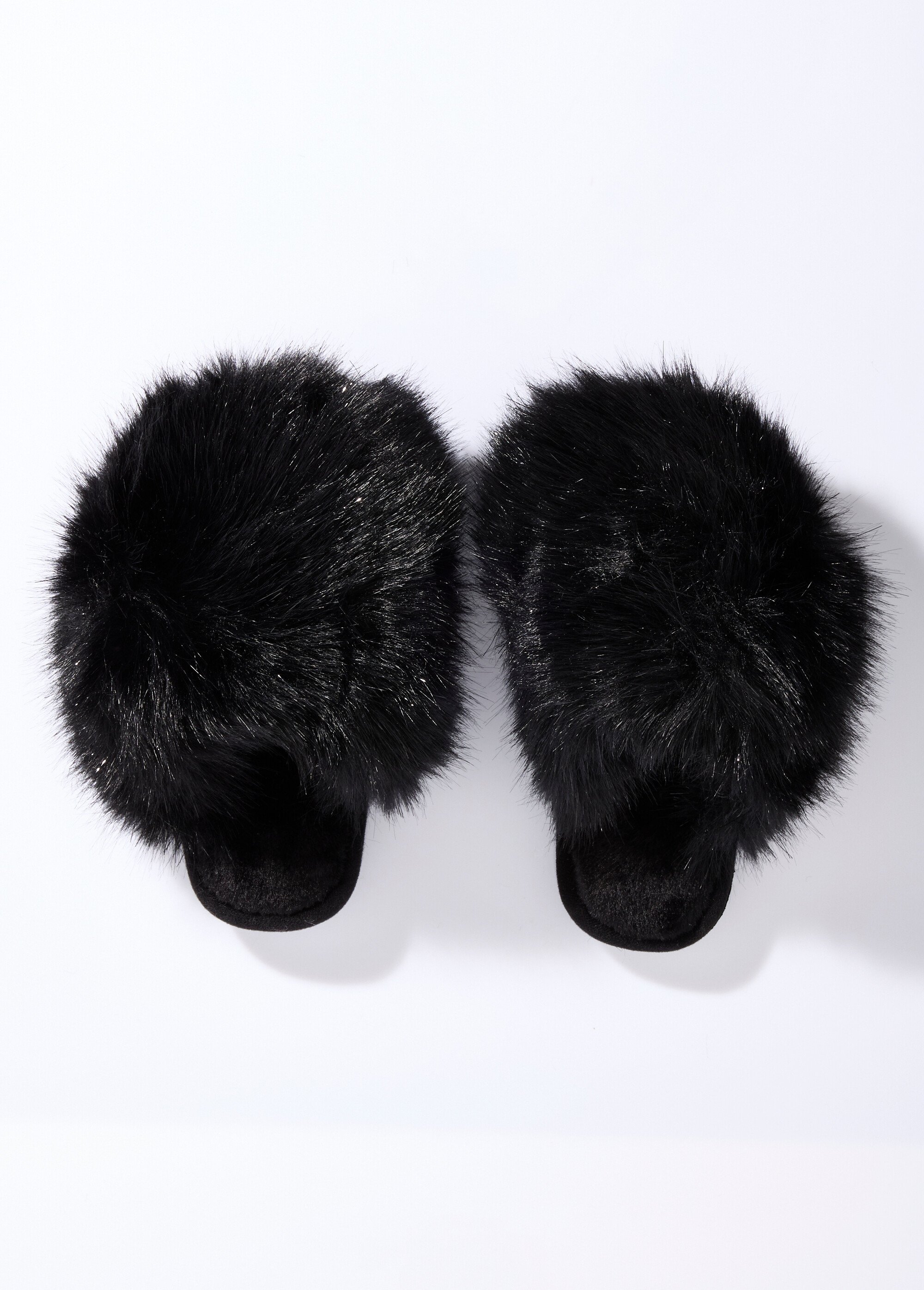 Mules en fausse fourrure longs poils Femme Noir LBS-DMH9717 OV1