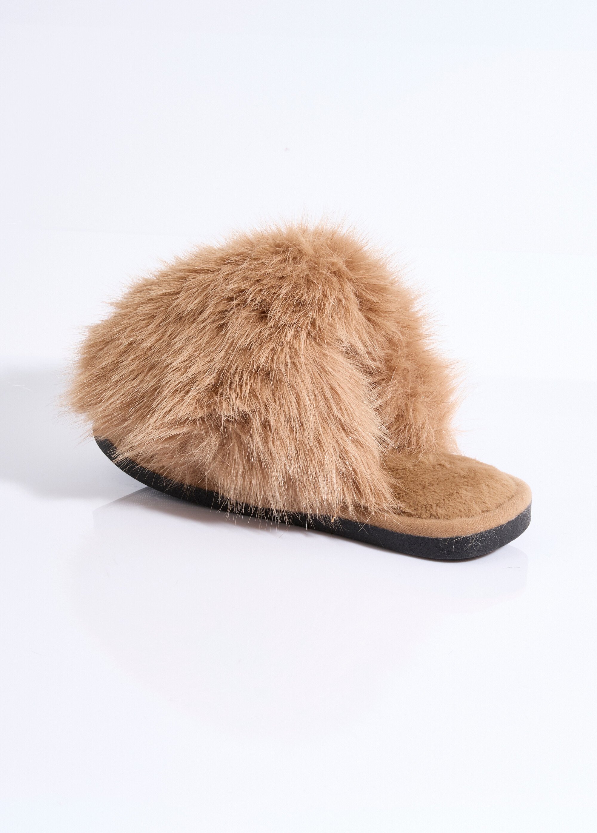 Mules en fausse fourrure longs poils Femme Marron LBS-DMH9717 DO1