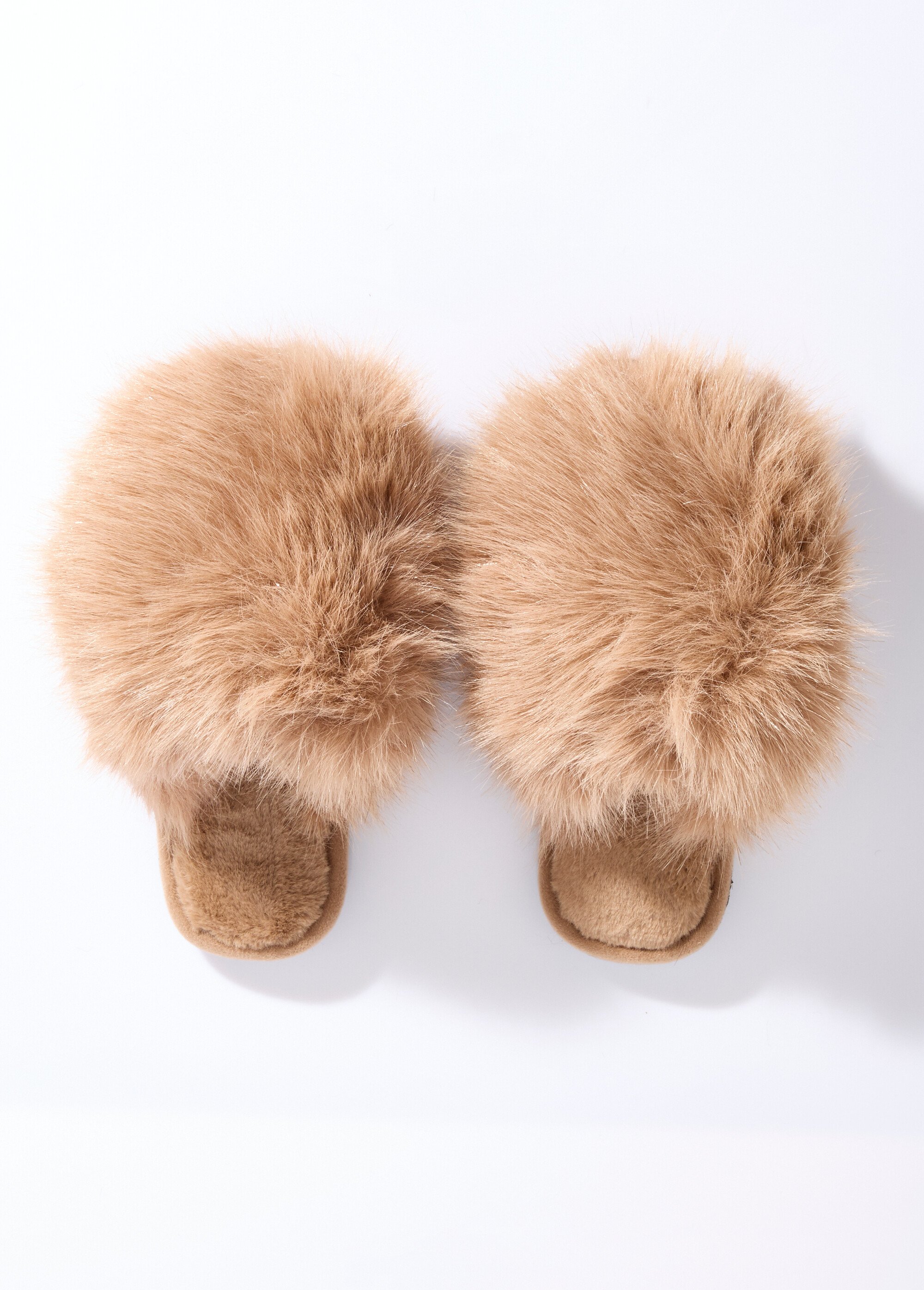 Mules en fausse fourrure longs poils Femme Marron LBS-DMH9717 OV1