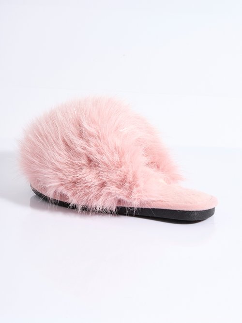 Mules en fausse fourrure longs poils Femme Rose LBS-DMH9717 DO1