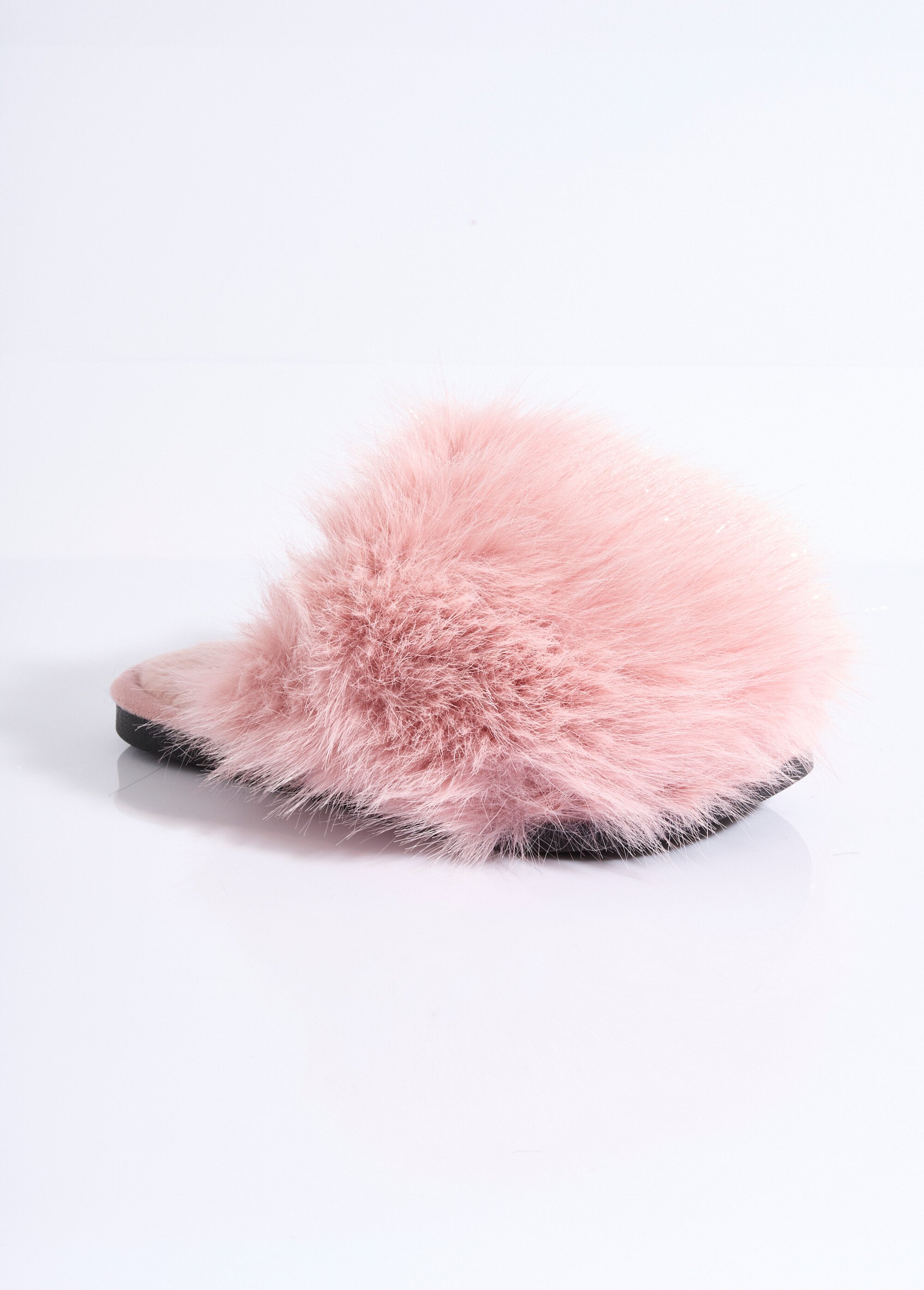 Mules en fausse fourrure longs poils Femme Rose LBS-DMH9717 FA1