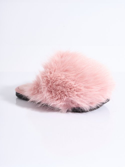 Mules en fausse fourrure longs poils Femme Rose LBS-DMH9717 FA1