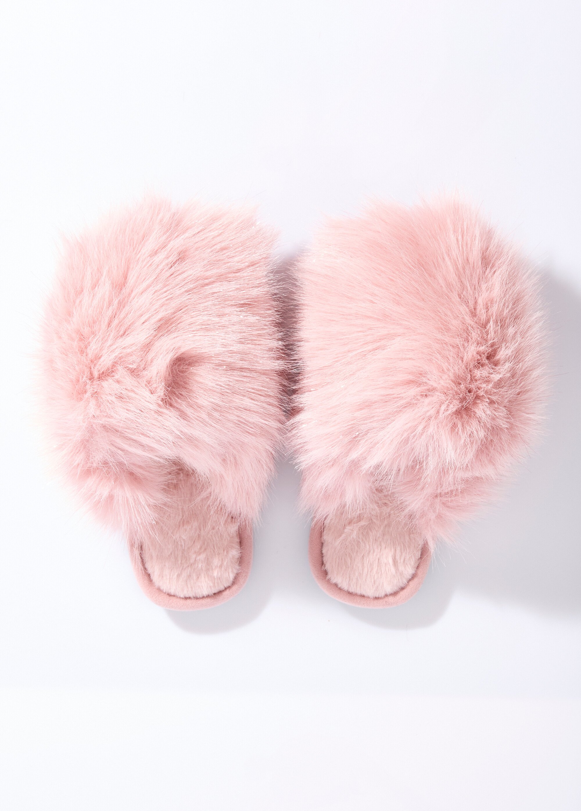 Mules en fausse fourrure longs poils Femme Rose LBS-DMH9717 OV1