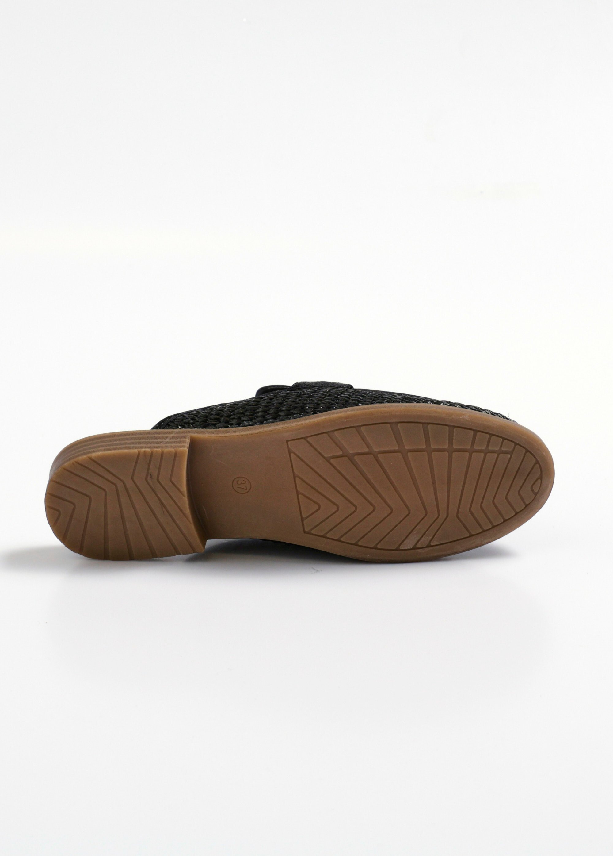Mules plates en paille façon mocassin Femme Noir ERYJN-132 UN1