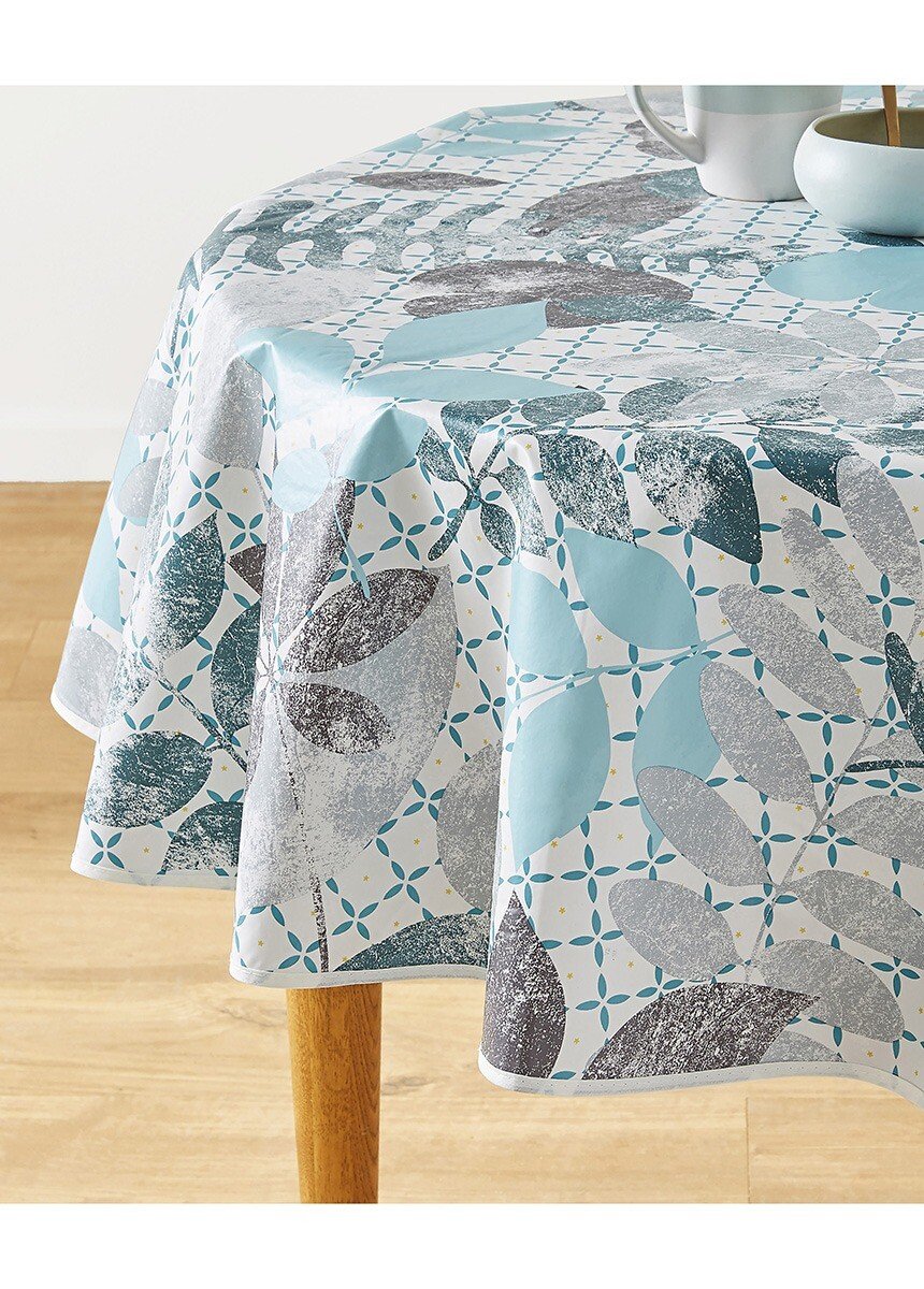 Nappe toile cirée imprimé végétal Bleu RECTO CA1
