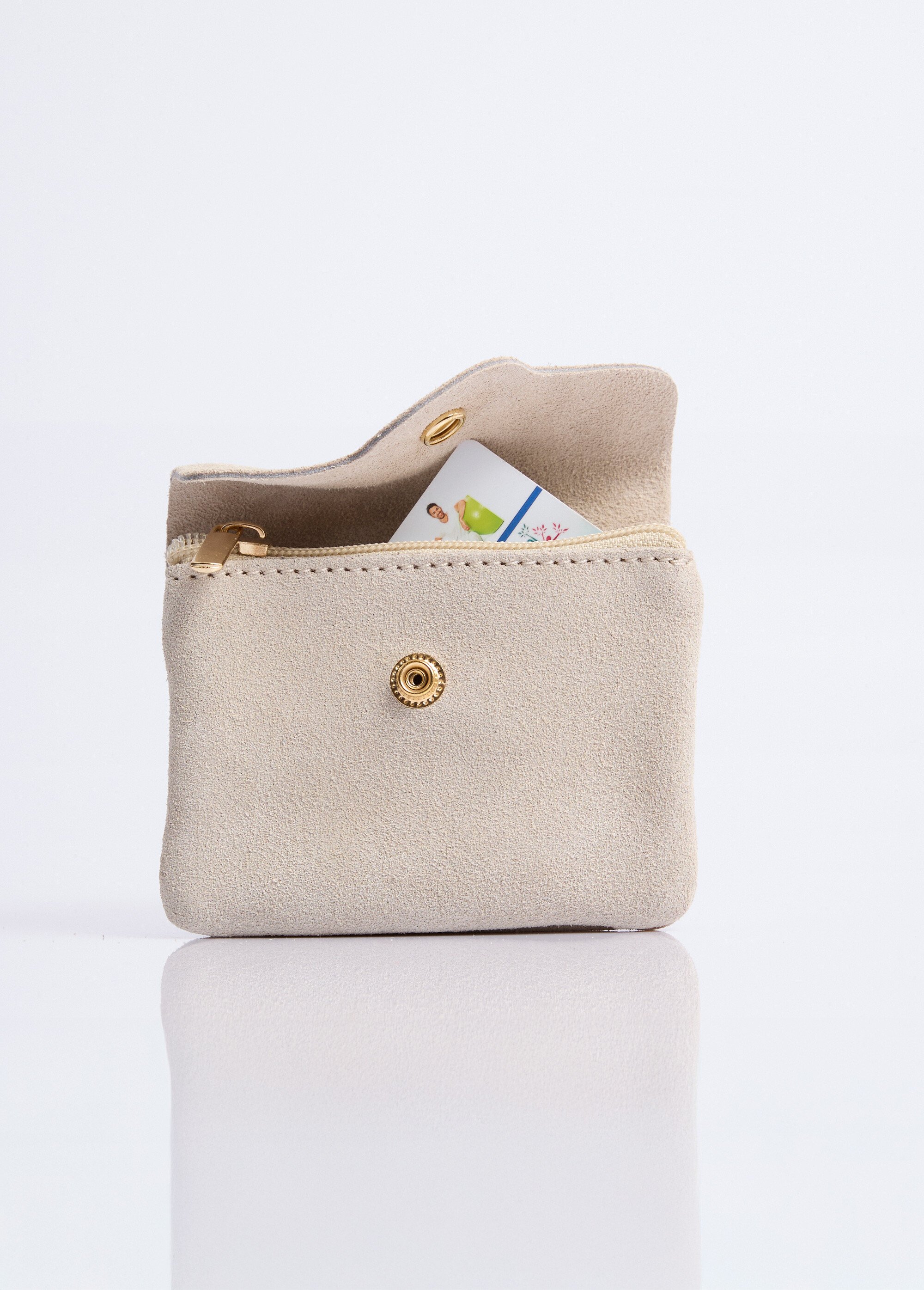 Petit porte monnaie zippé en cuir suédé Femme Beige NES342W2602 DE1