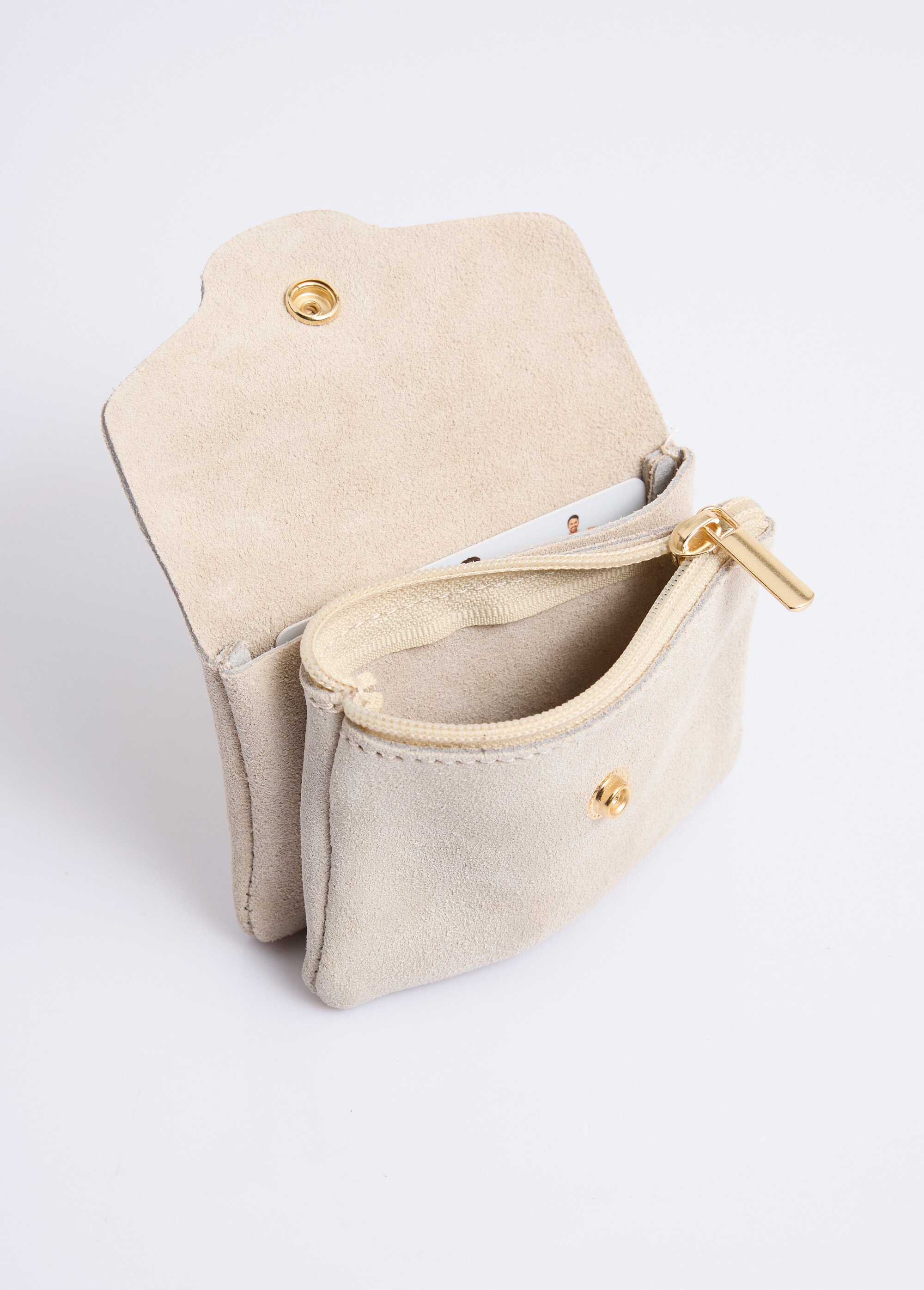 Petit porte monnaie zippé en cuir suédé Femme Beige NES342W2602 DE2