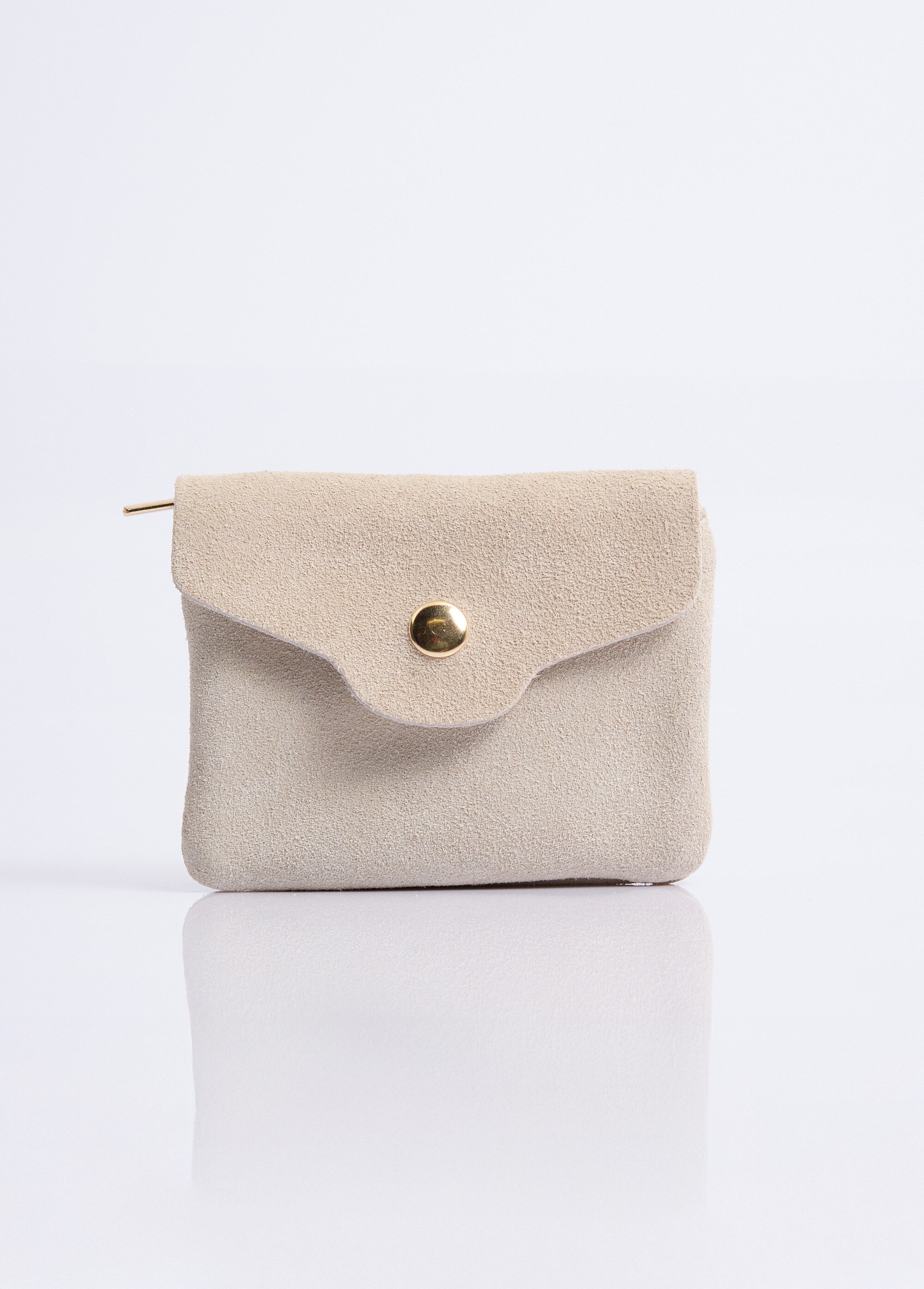 Petit porte monnaie zippé en cuir suédé Femme Beige NES342W2602 FA1