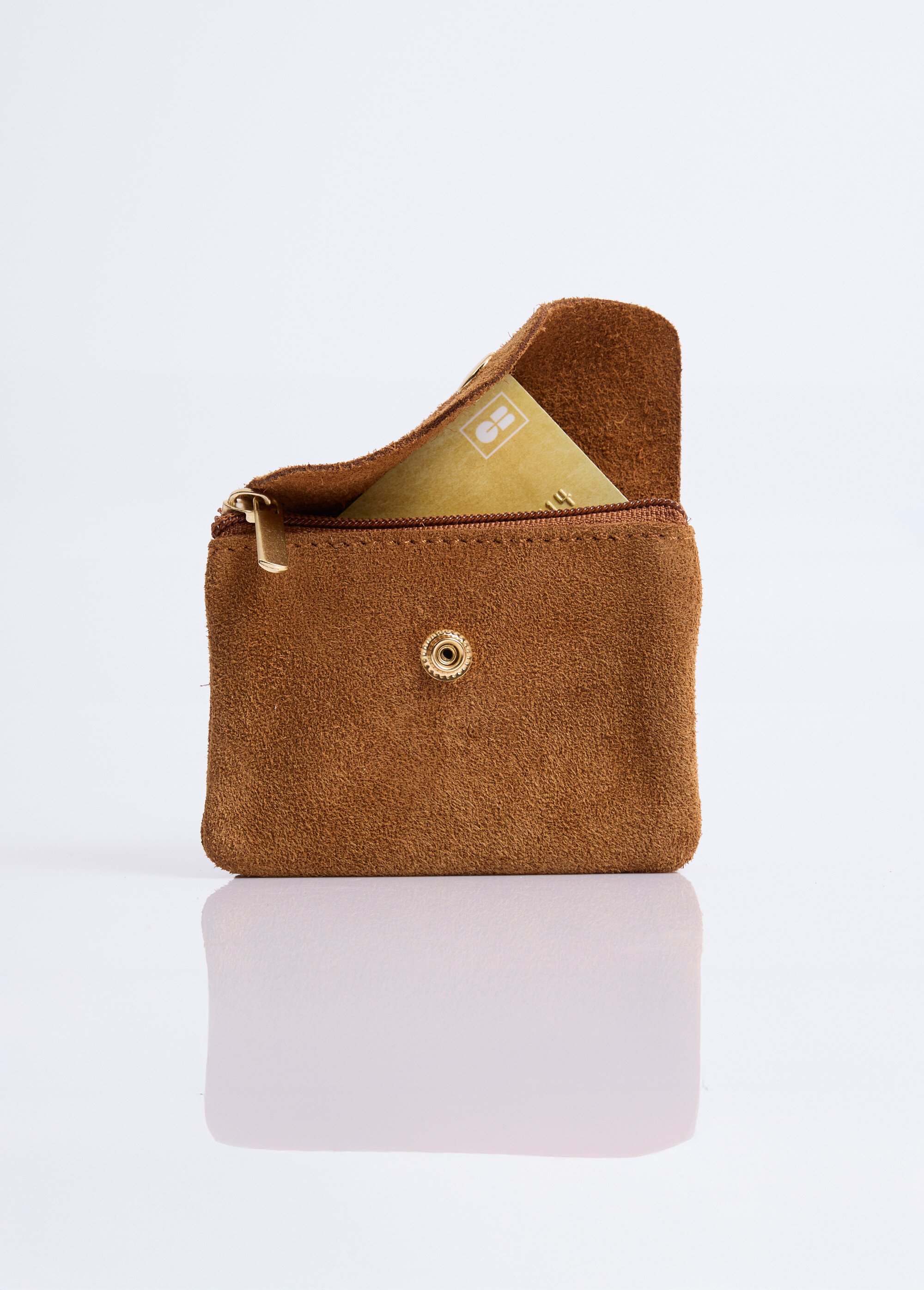 Petit porte monnaie zippé en cuir suédé Femme Marron NES342W2602 DE1