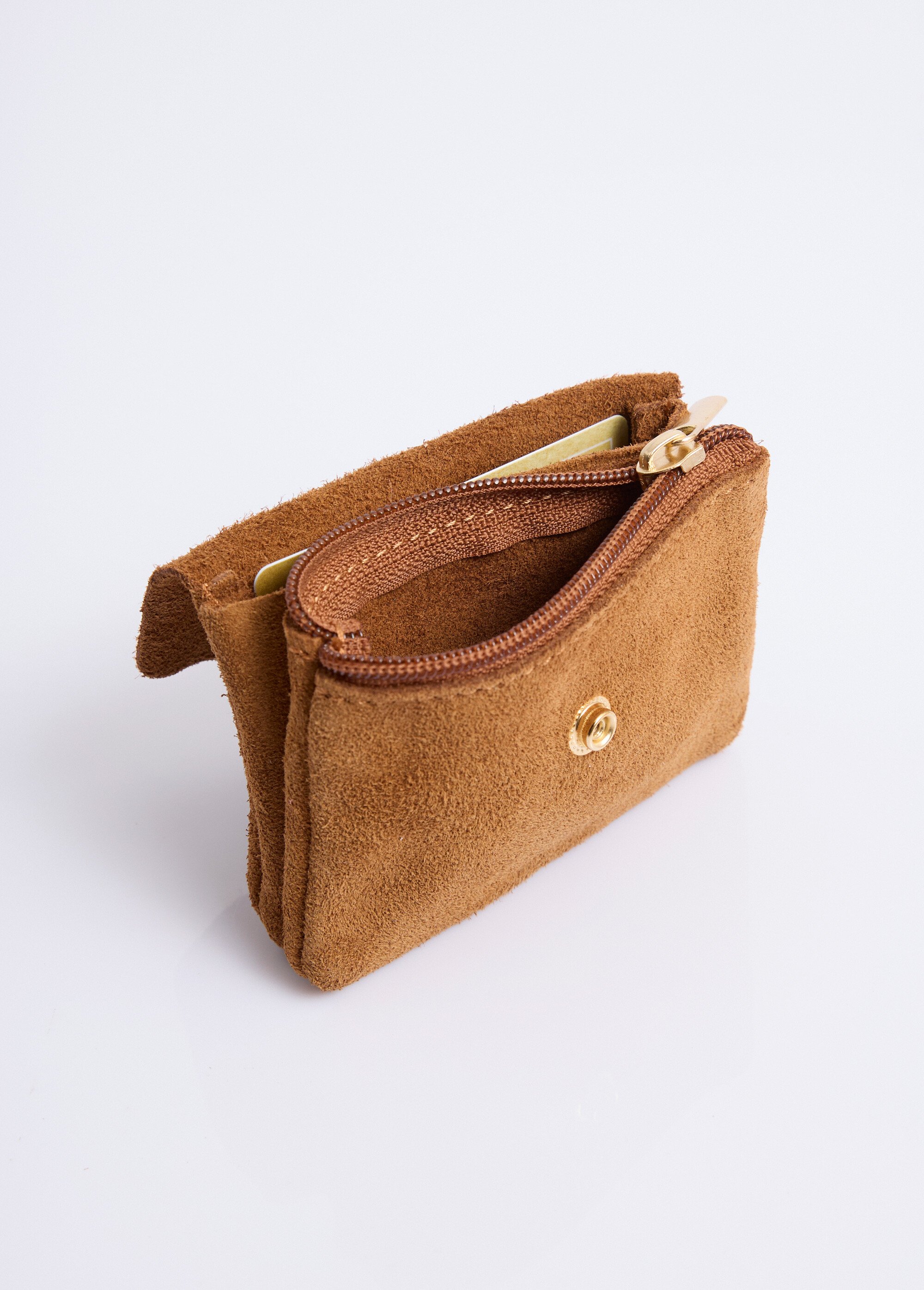 Petit porte monnaie zippé en cuir suédé Femme Marron NES342W2602 DE2