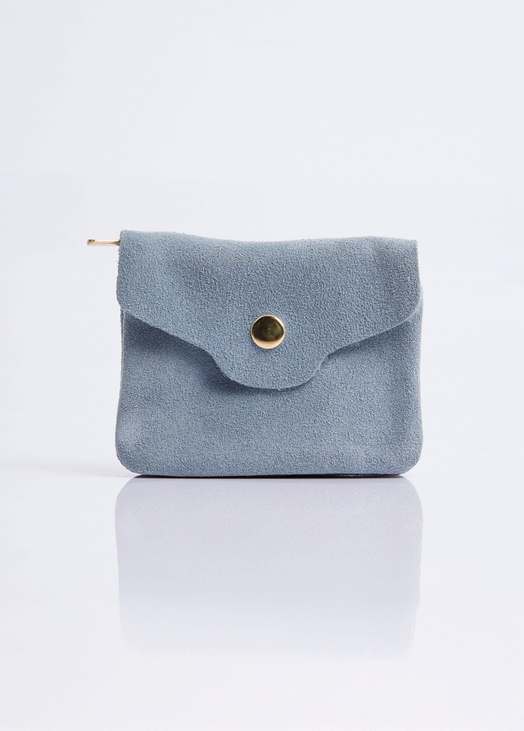 Petit porte monnaie zippé en cuir suédé Femme Bleu NES342W2602 FA1