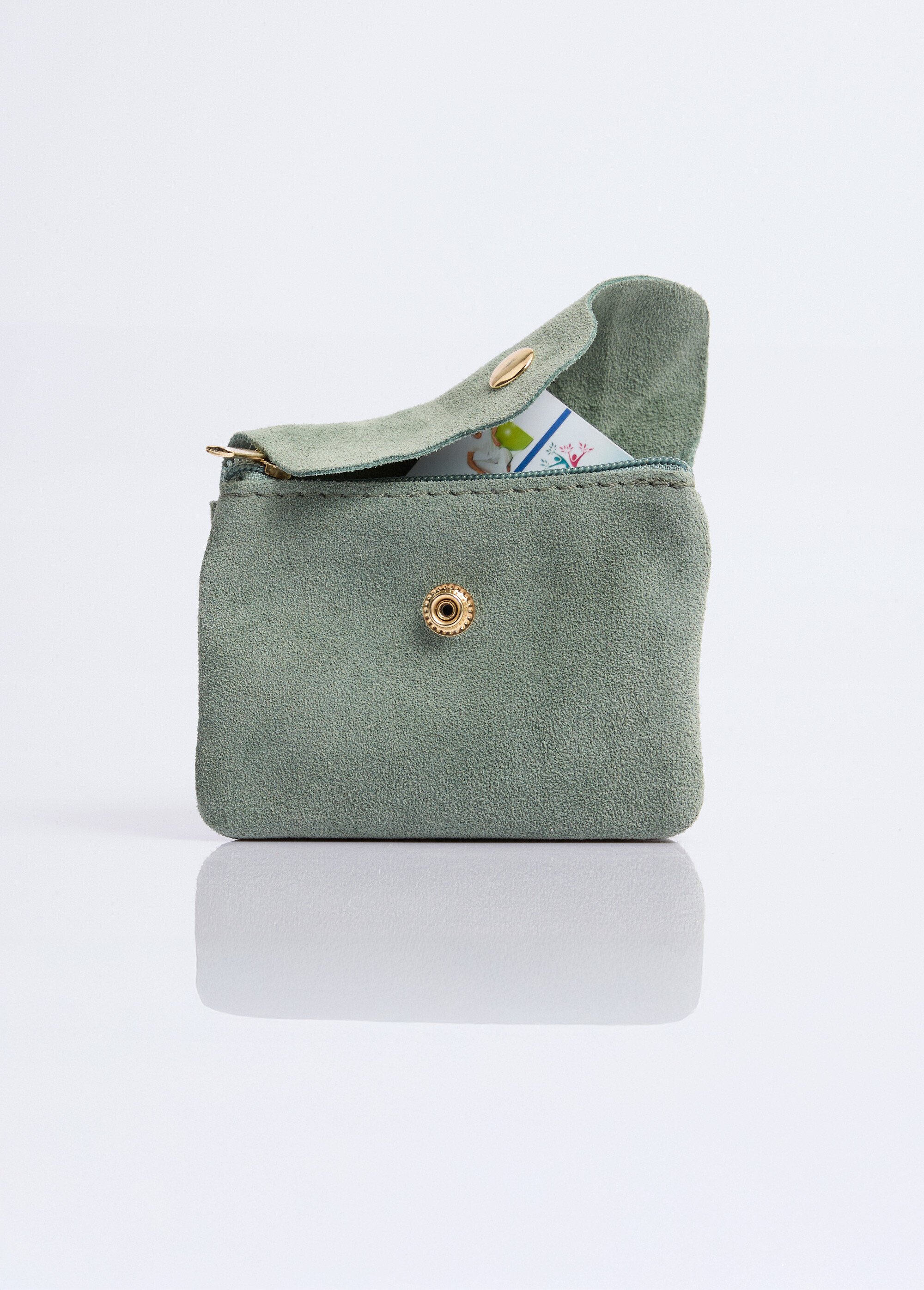 Petit porte monnaie zippé en cuir suédé Femme Vert NES342W2602 DE1