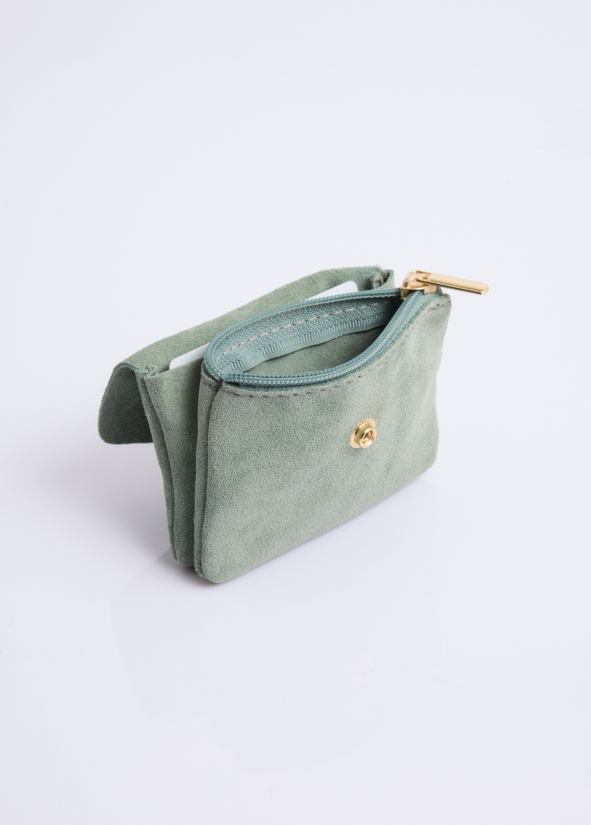 Petit porte monnaie zippé en cuir suédé Femme Vert NES342W2602 DE2