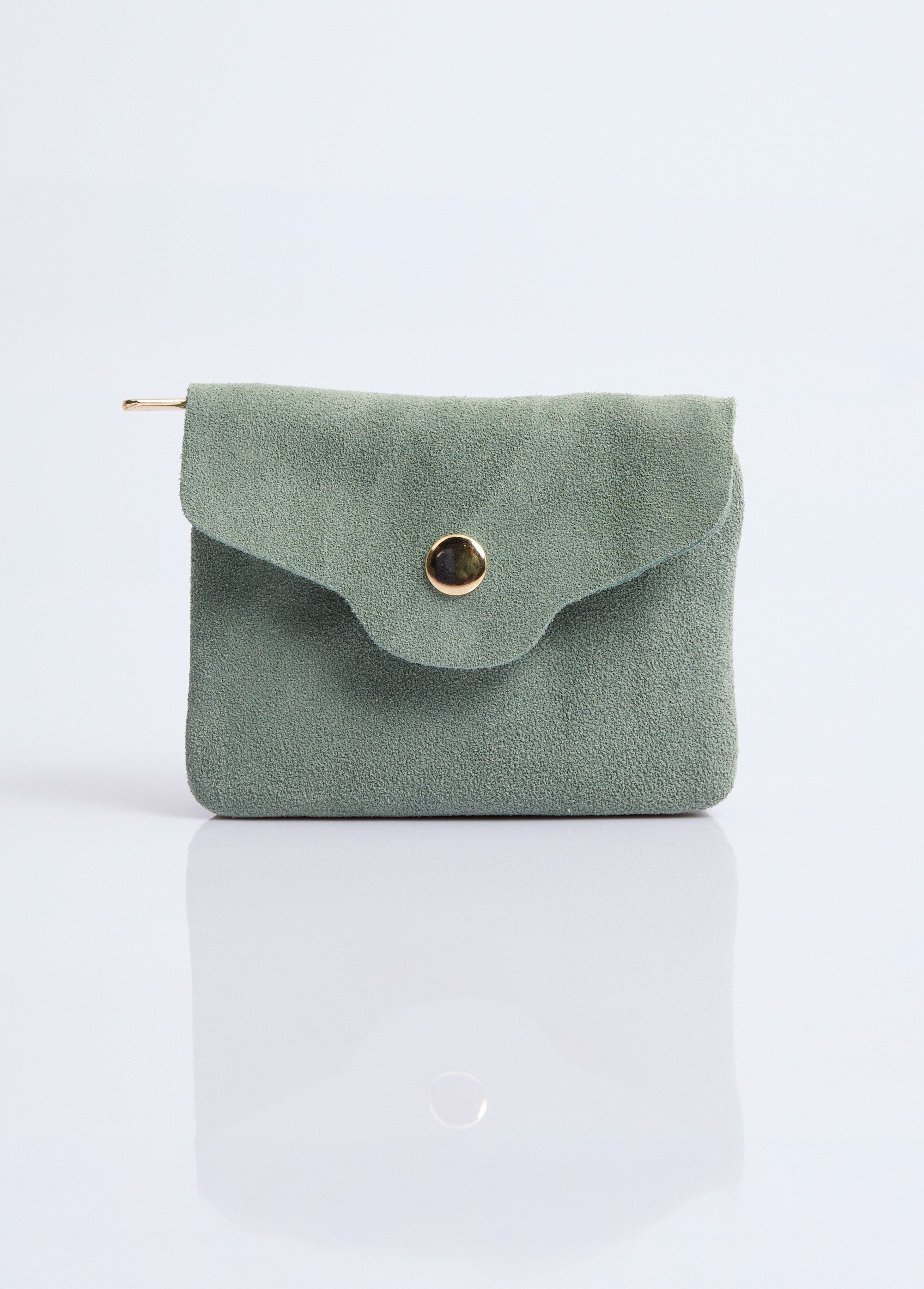 Petit porte monnaie zippé en cuir suédé Femme Vert NES342W2602 FA1