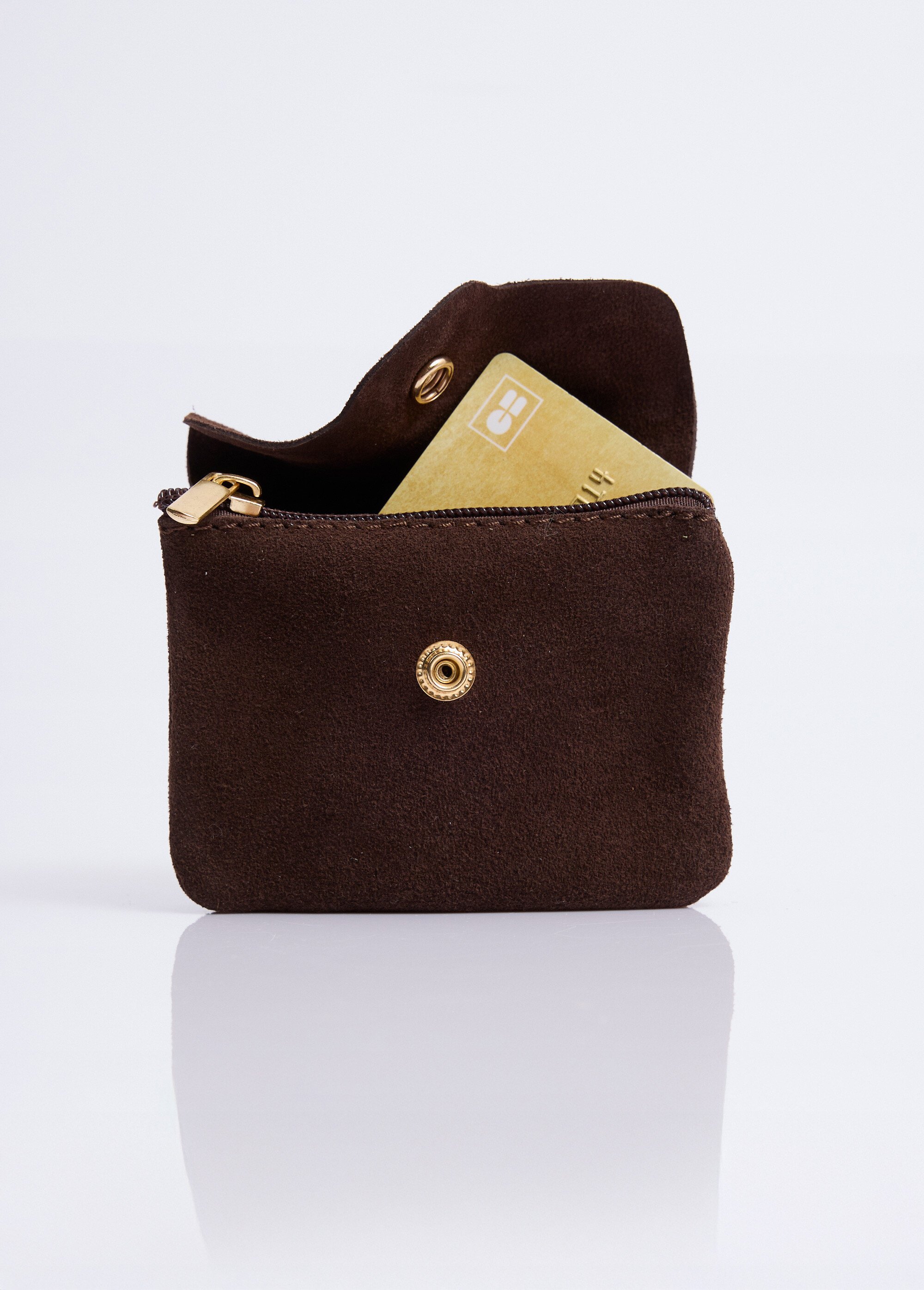 Petit porte monnaie zippé en cuir suédé Femme Marron NES342W2602 DE1