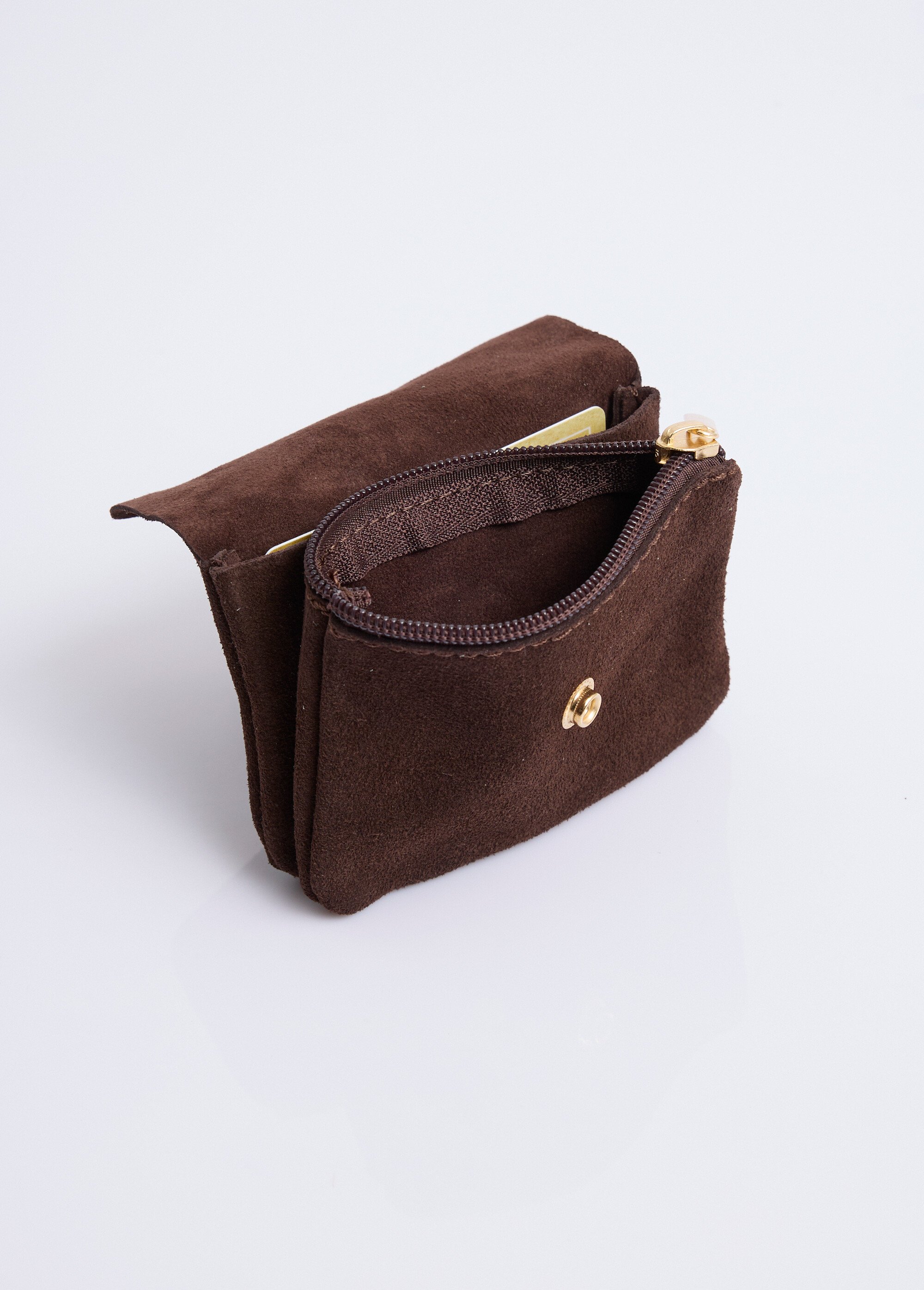 Petit porte monnaie zippé en cuir suédé Femme Marron NES342W2602 DE2