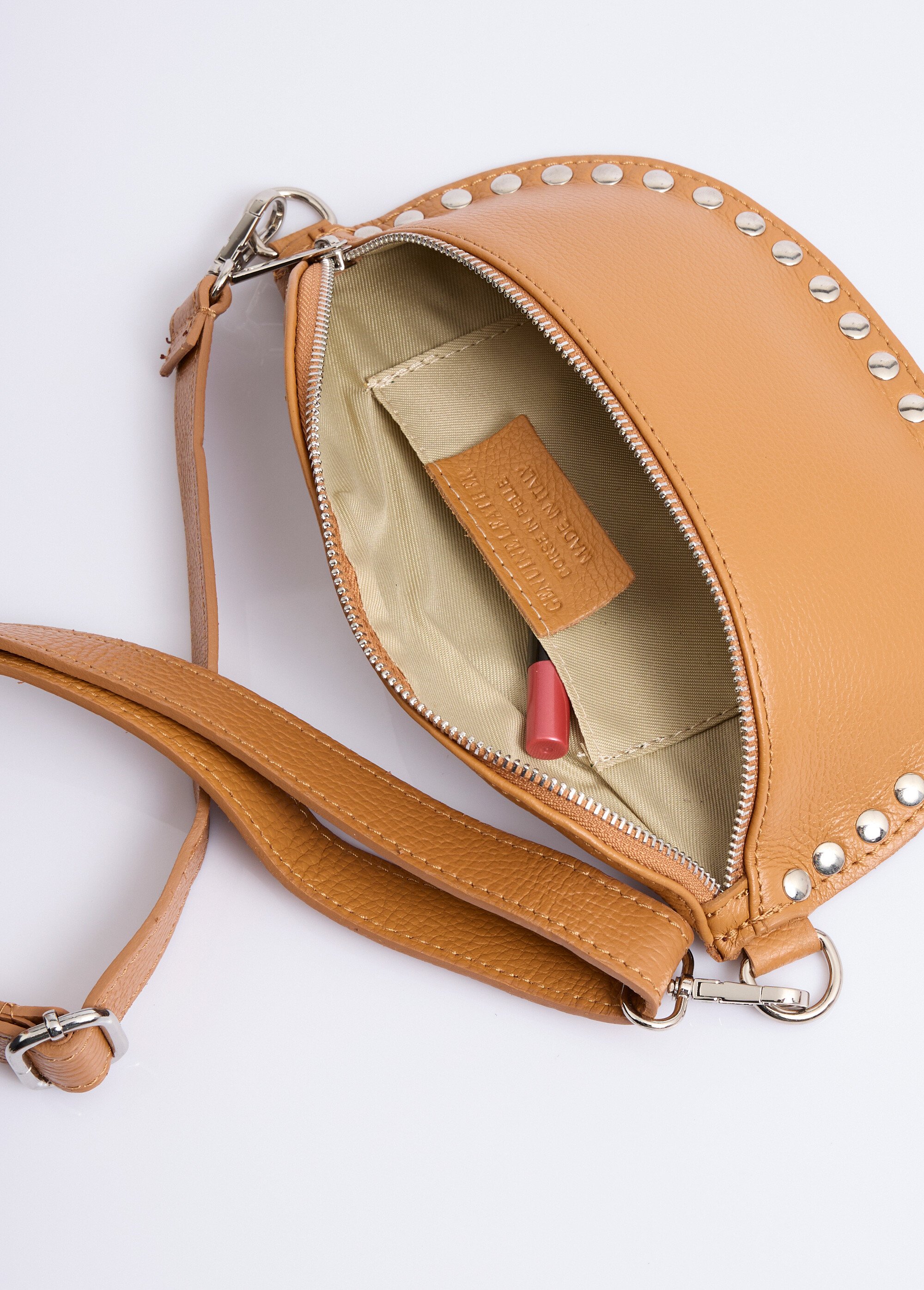 Petit sac banane cuir, rivets métallisés Femme Marron NES349LB2601 DE1