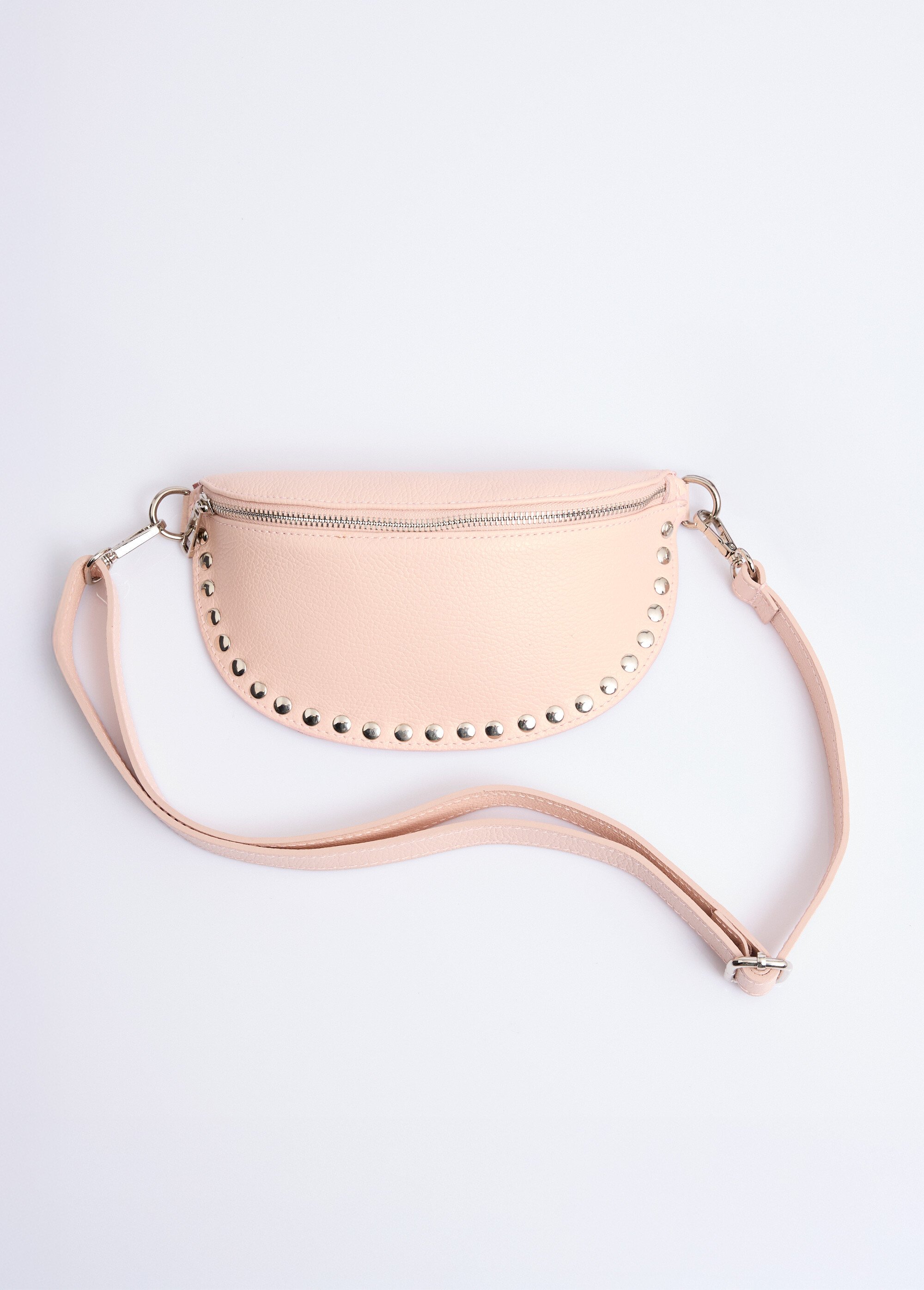 Petit sac banane cuir, rivets métallisés Femme Rose NES349LB2601 FA1