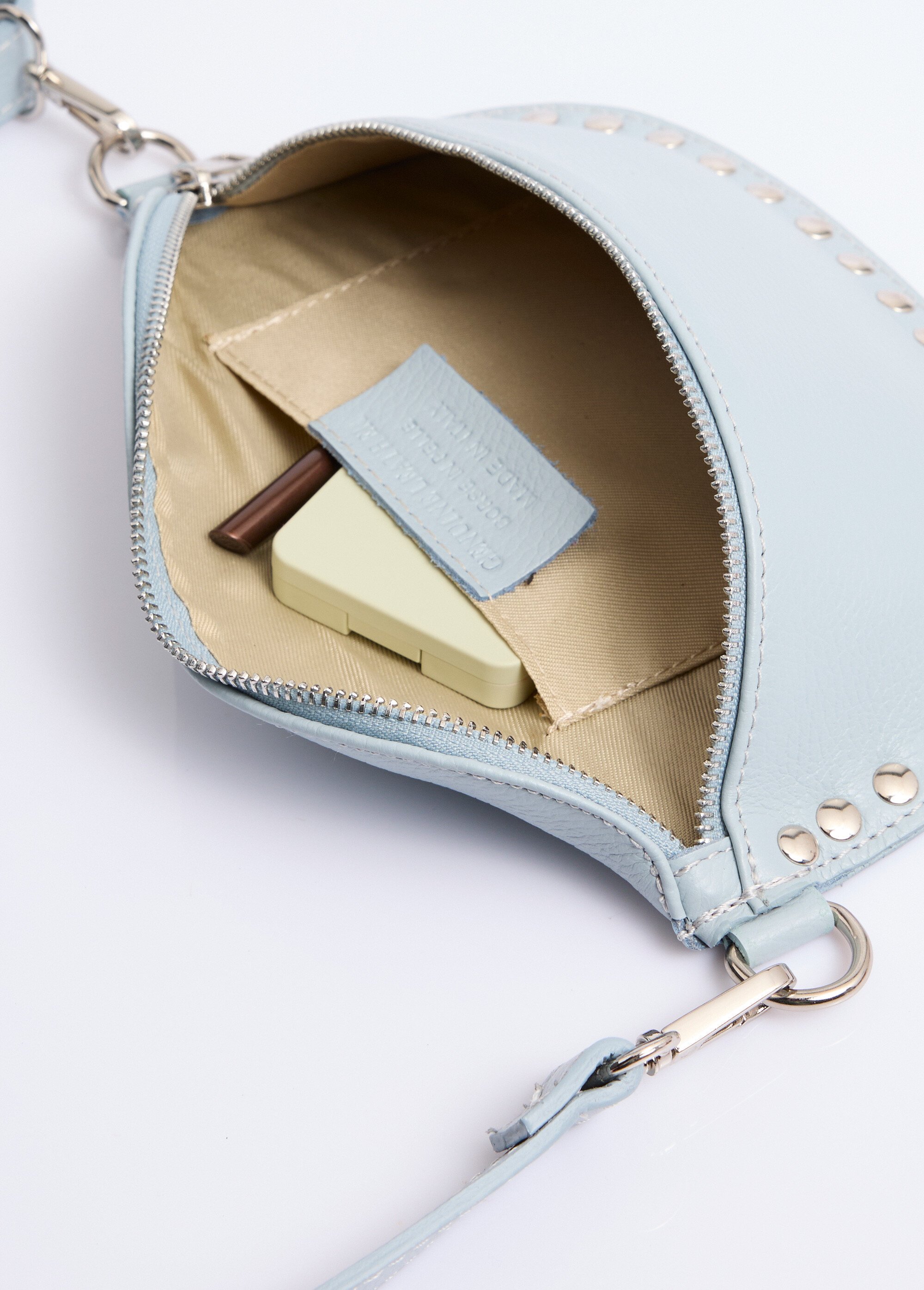 Petit sac banane cuir, rivets métallisés Femme Bleu NES349LB2601 DE1