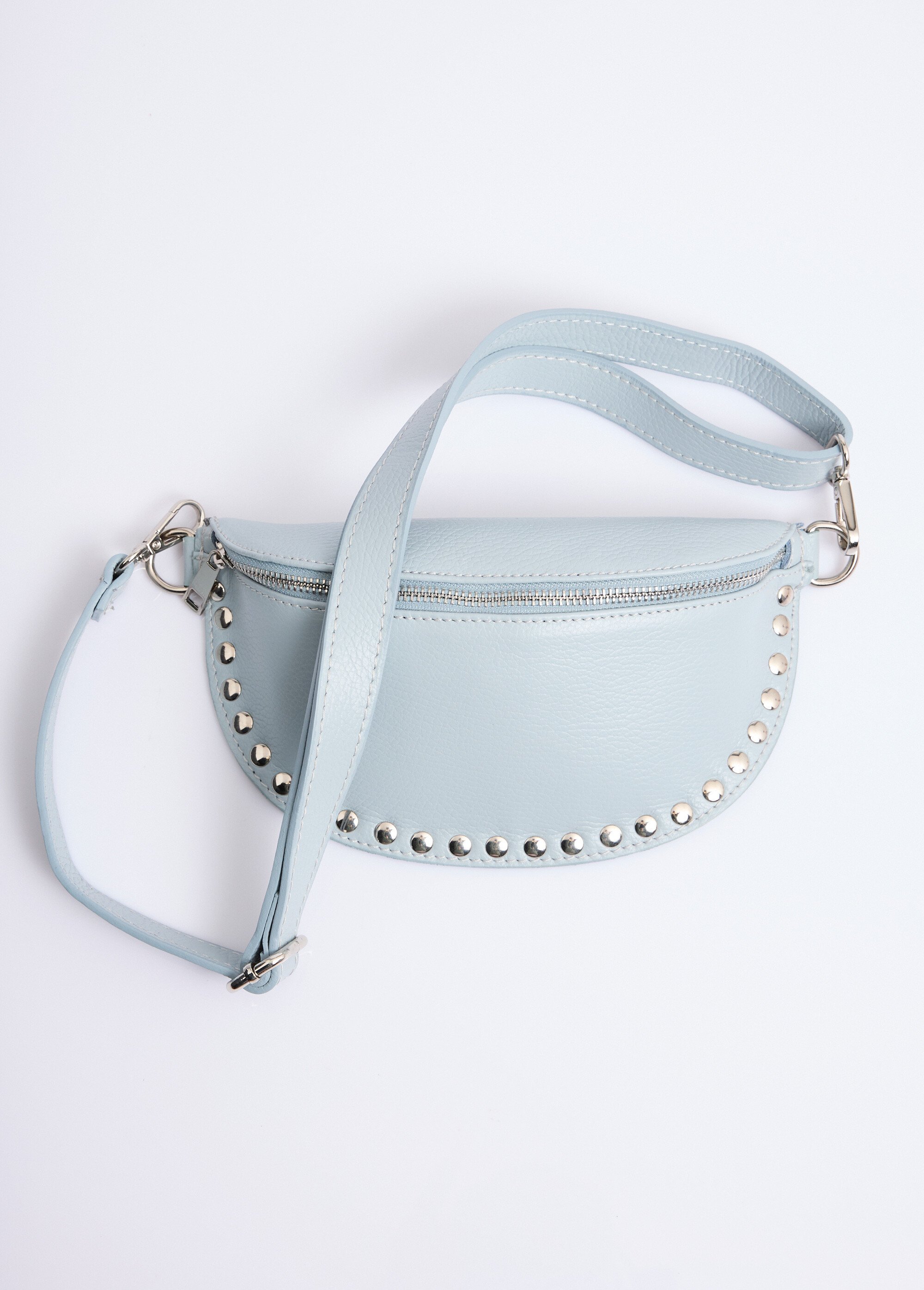 Petit sac banane cuir, rivets métallisés Femme Bleu NES349LB2601 FA1
