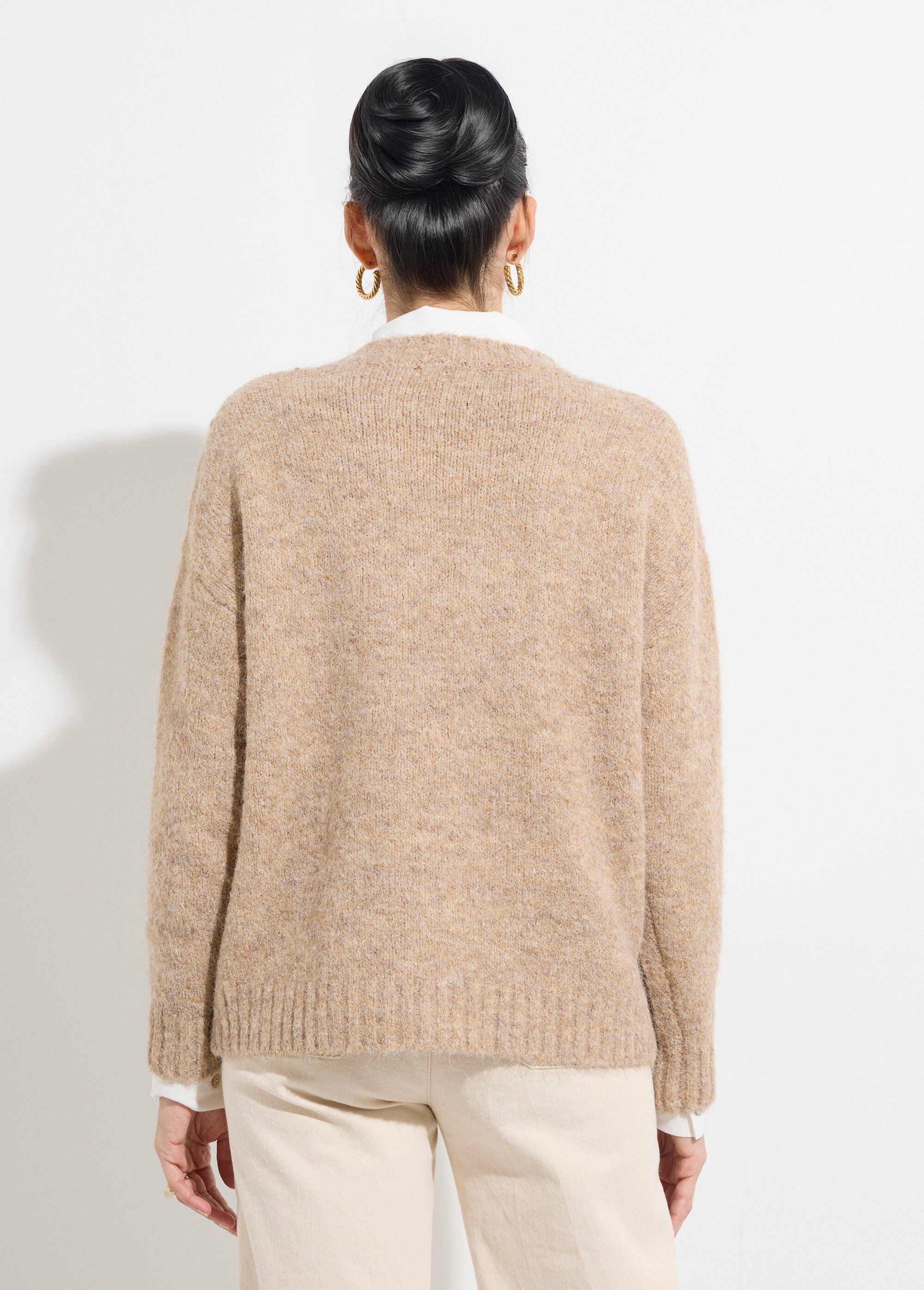 Pull chaud laine avec fleurs fantaisie