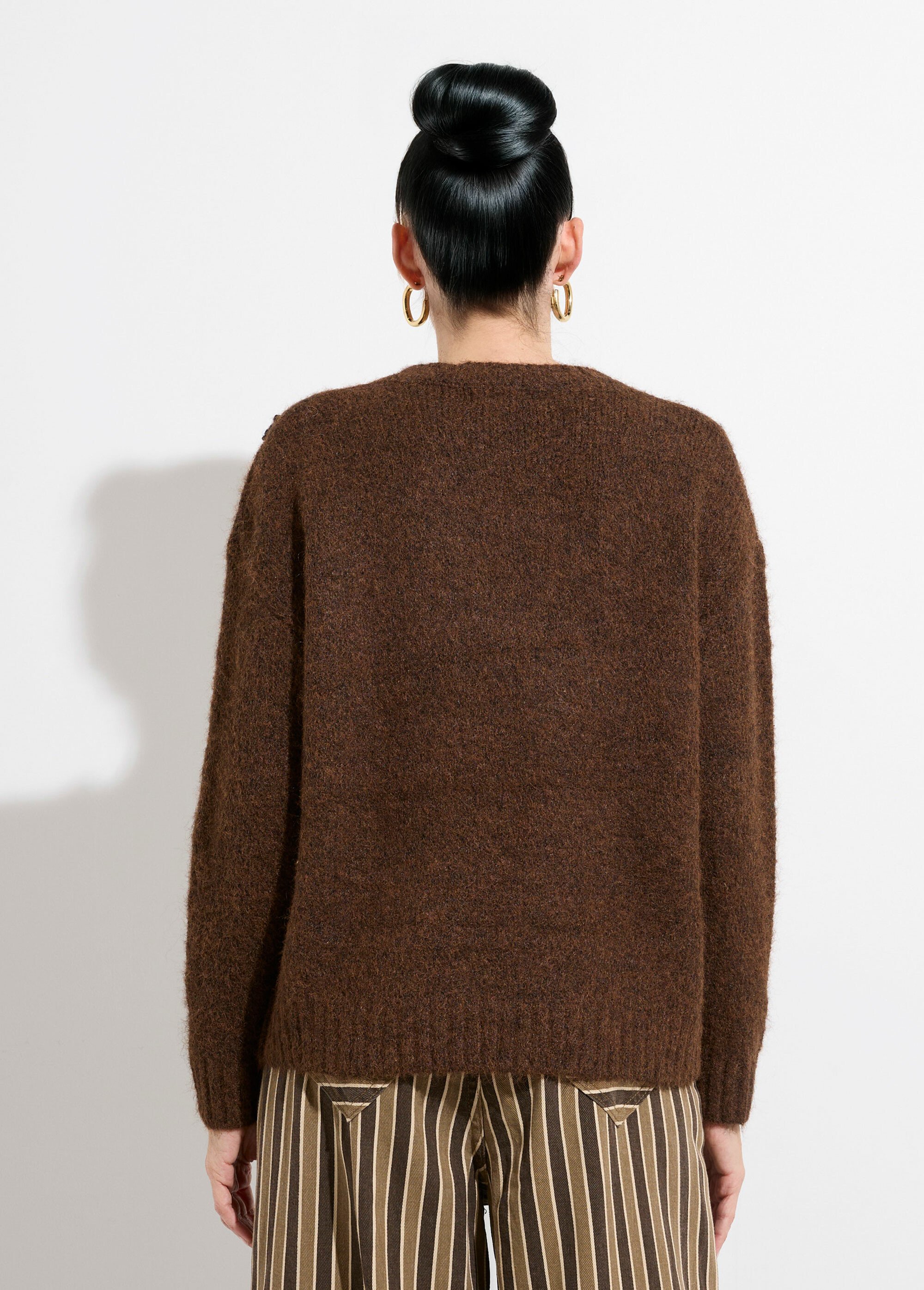 Pull chaud laine avec fleurs fantaisie