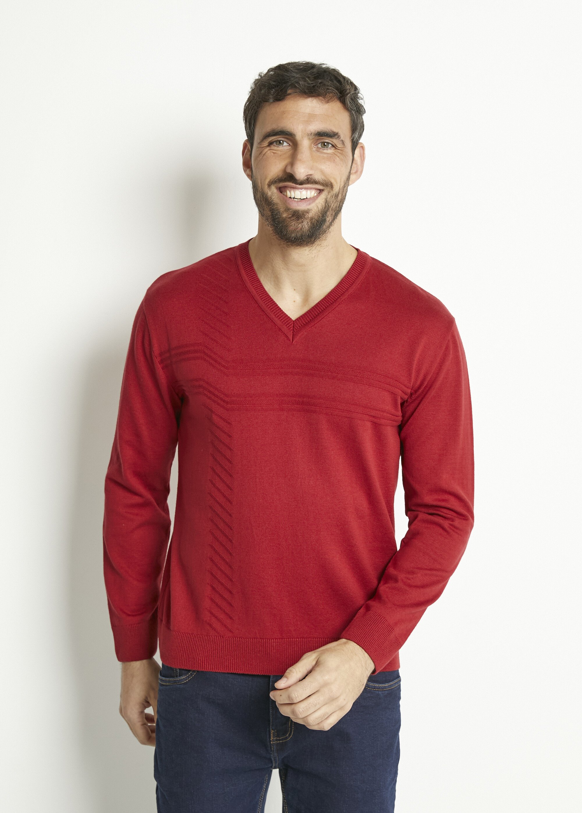 Pull col V manches longues coton