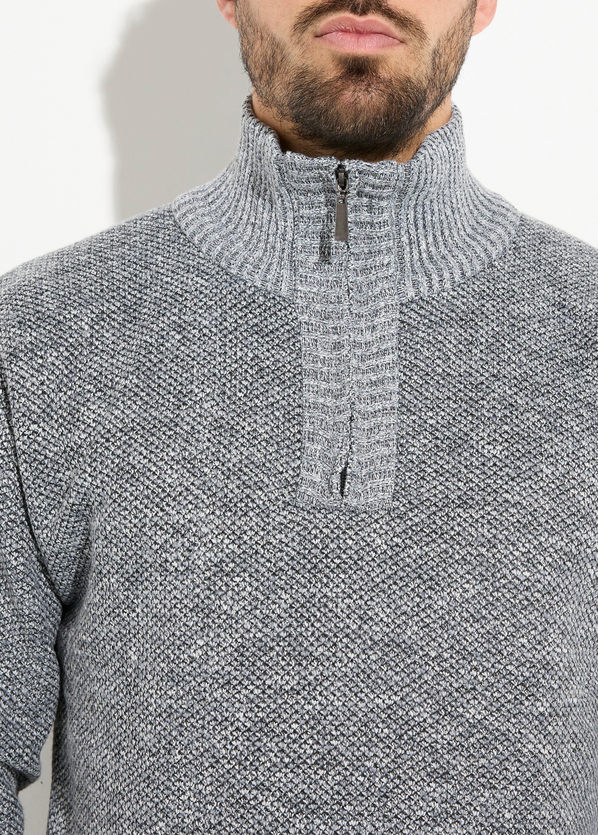 Pull col zippé chaud intérieur polaire Homme Gris DYL3313 DE1