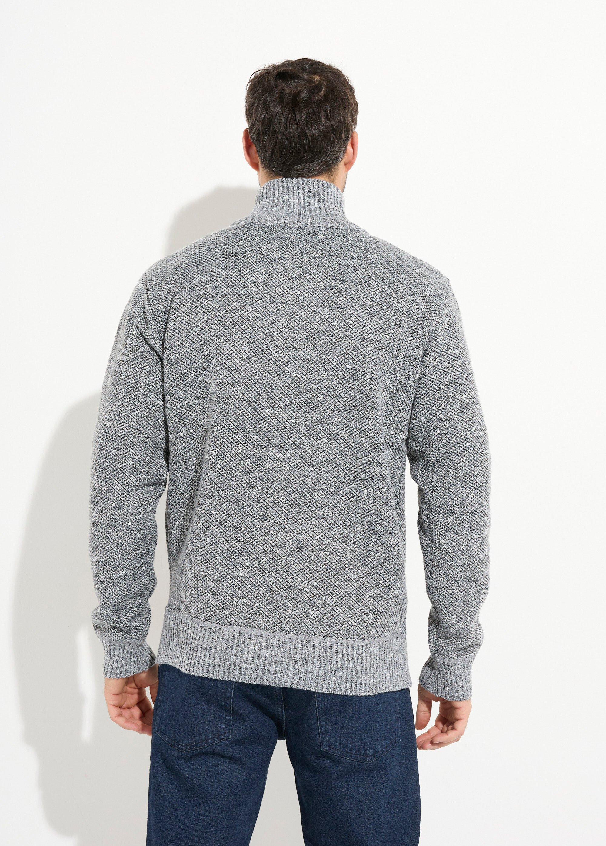 Pull col zippé chaud intérieur polaire Homme Gris DYL3313 DO1