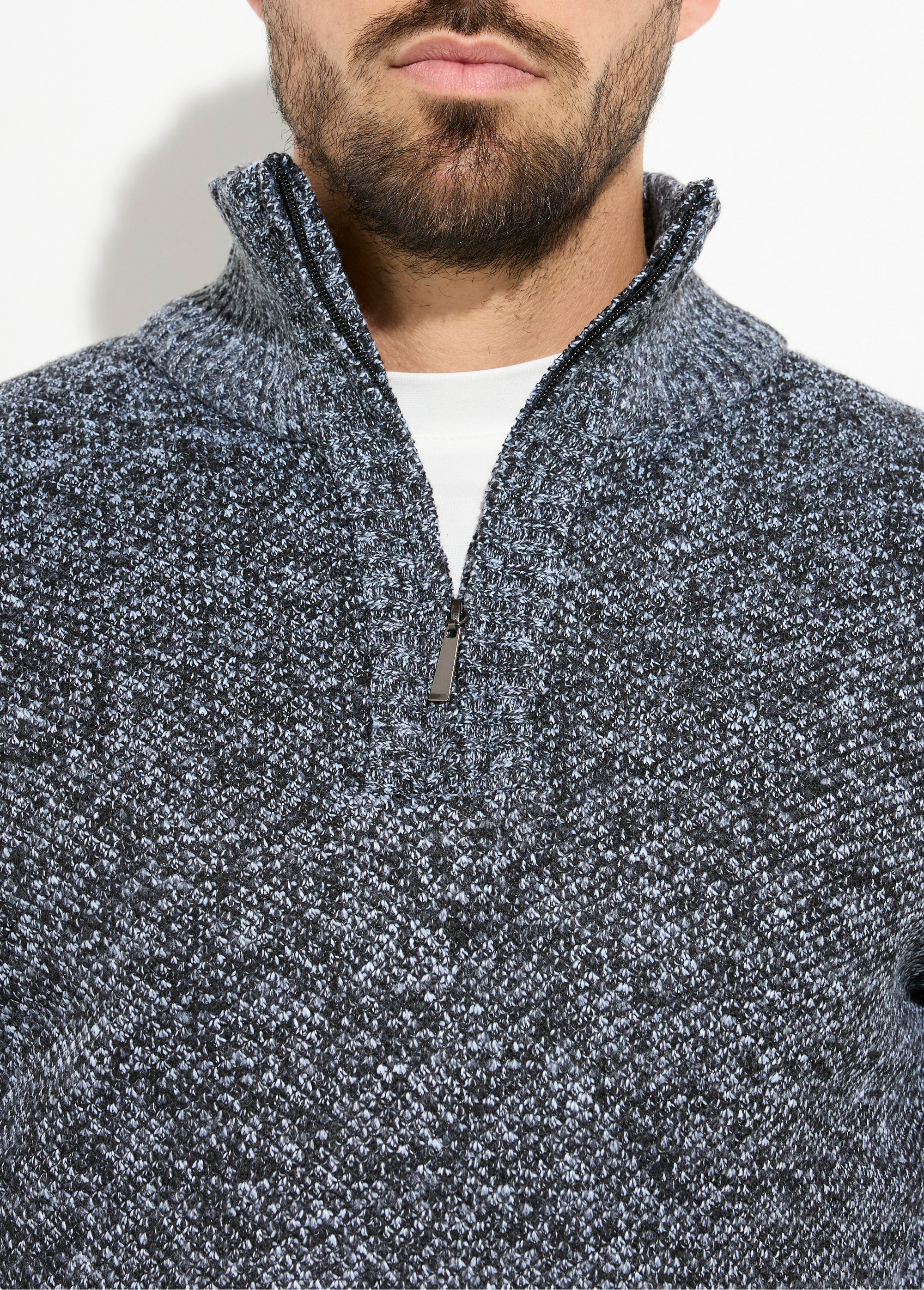 Pull col zippé chaud intérieur polaire Homme Gris DYL3313 DE1