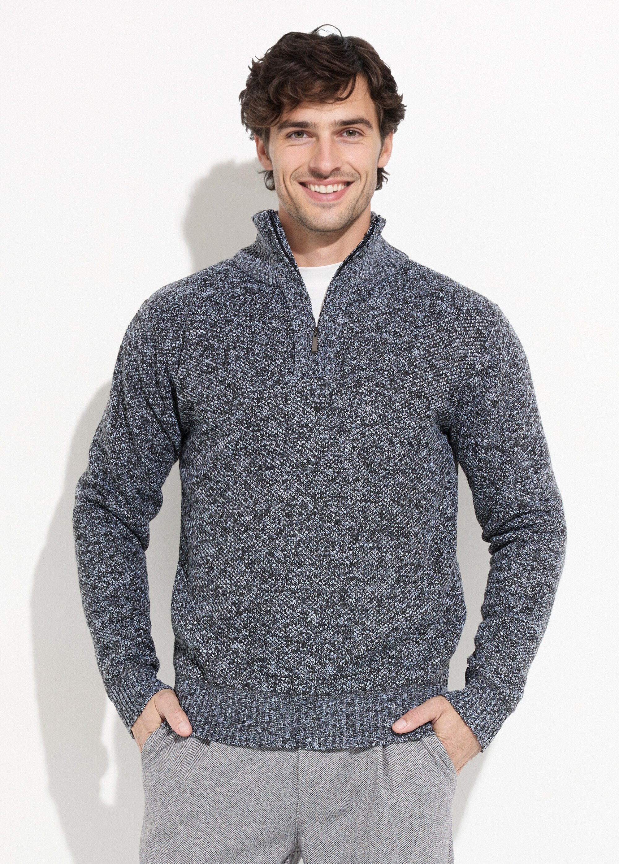 Pull col zippé chaud intérieur polaire Homme Gris DYL3313 FA1