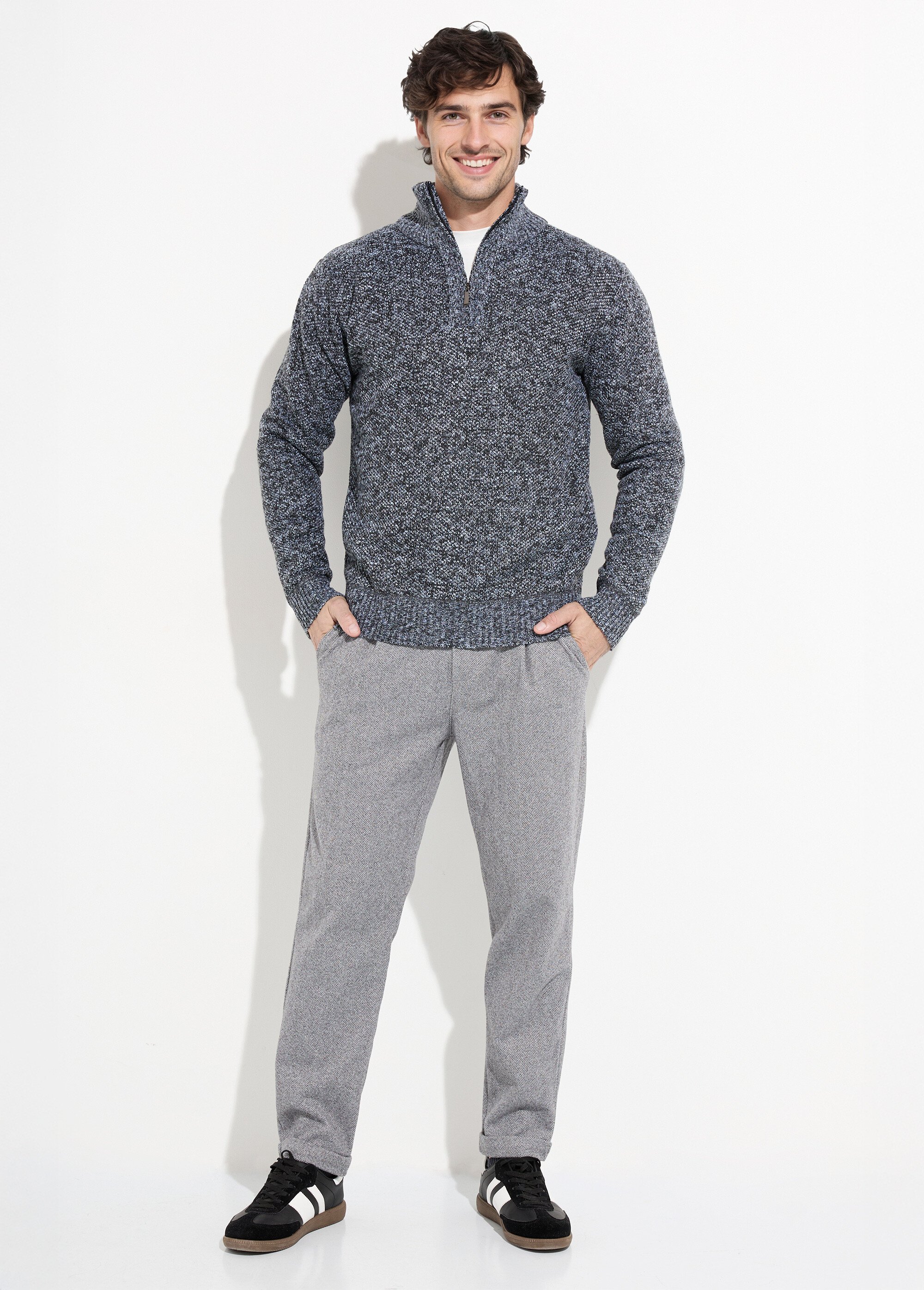 Pull col zippé chaud intérieur polaire Homme Gris DYL3313 SF1