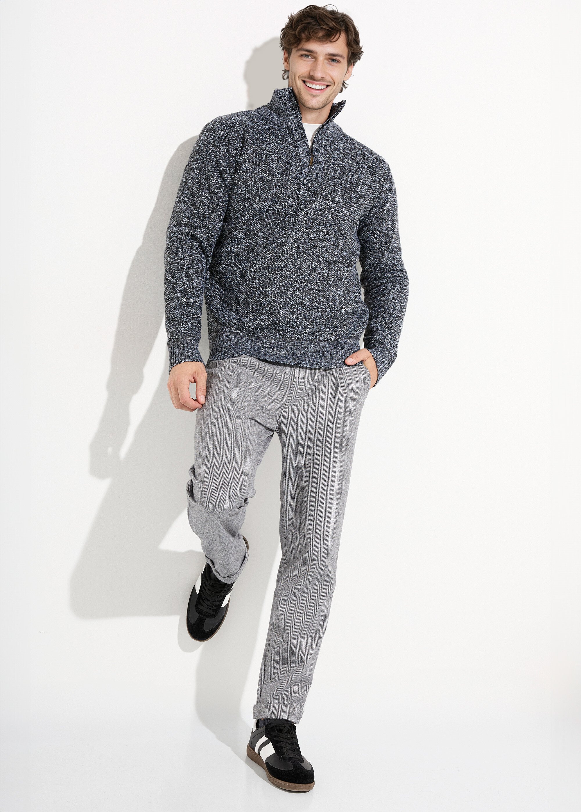 Pull col zippé chaud intérieur polaire Homme Gris DYL3313 SI1