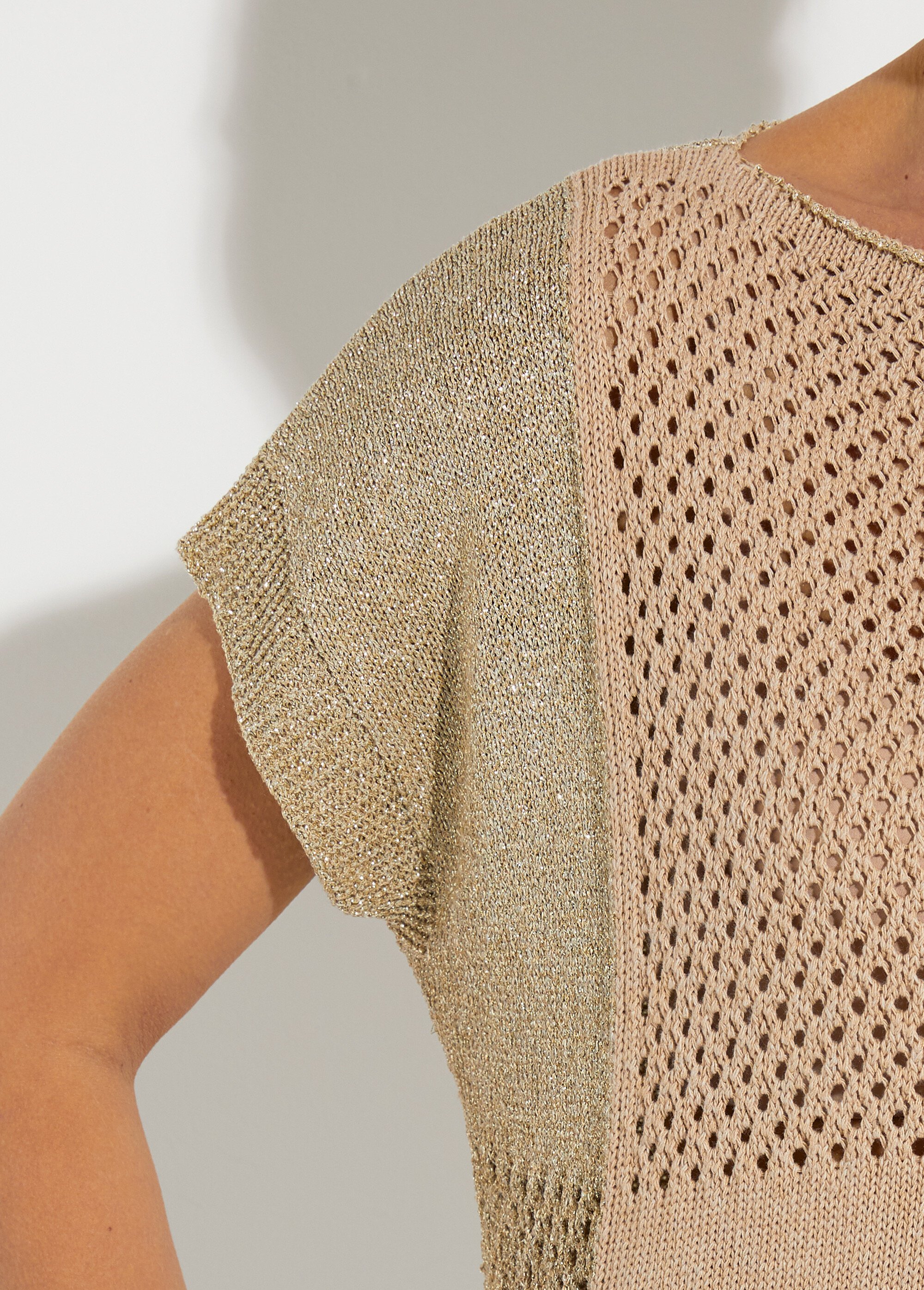 Pull jersey ajouré manches courtes kimono