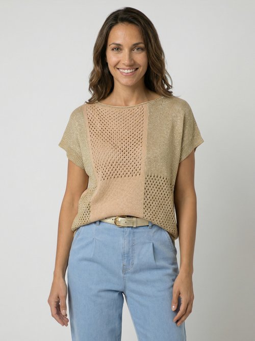 Pull jersey ajouré manches courtes kimono Femme Beige MESDAMES FA1