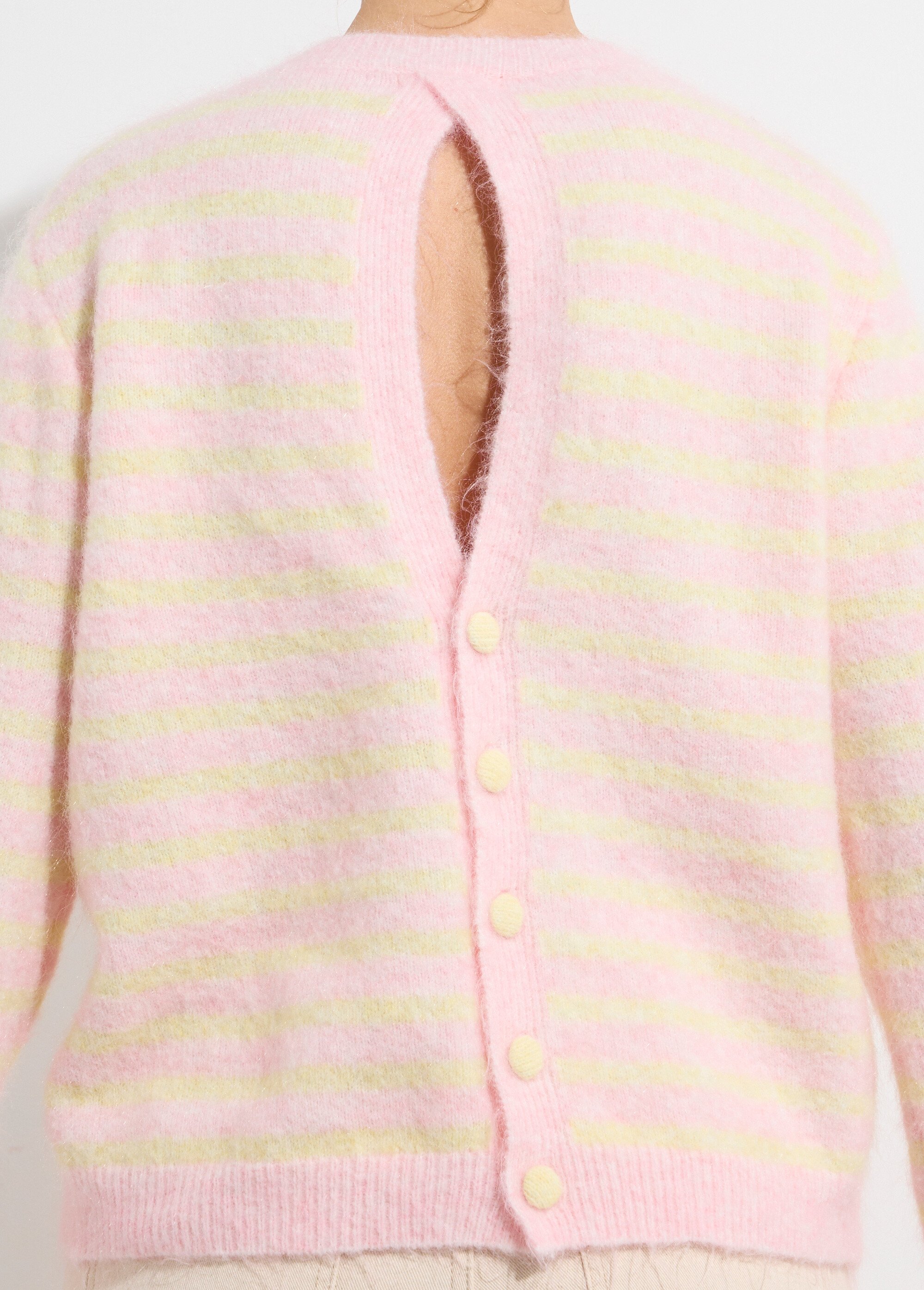 Pull rayé avec laine, dos boutonné Femme Rose IKB-1729 DE1