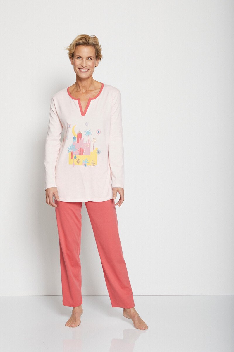 Pyjama imprimé placé en coton Femme ROSE SATIRE FA1