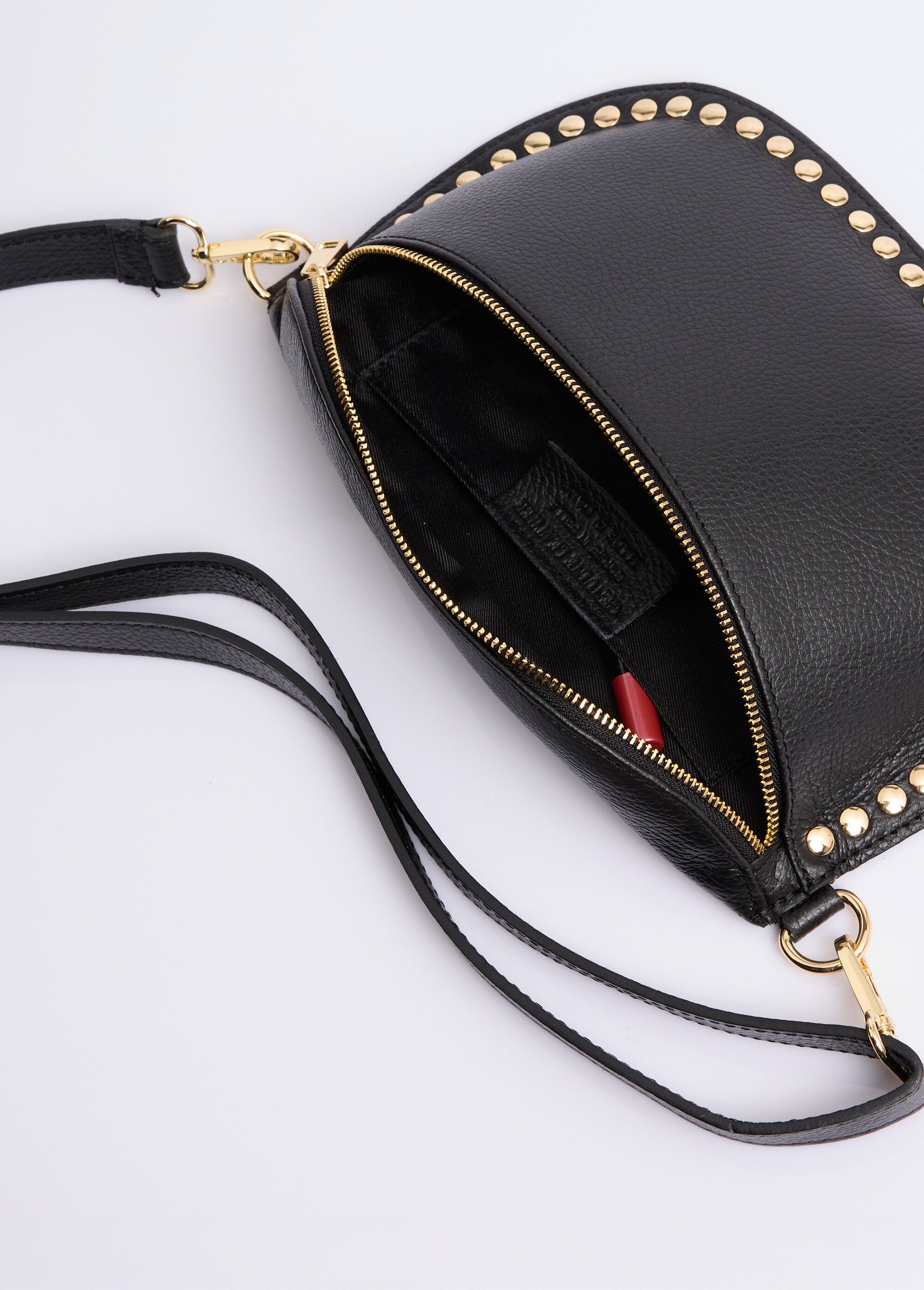 Sac banane en cuir, rivets métallisés Femme Noir NES349LB2602 DE1