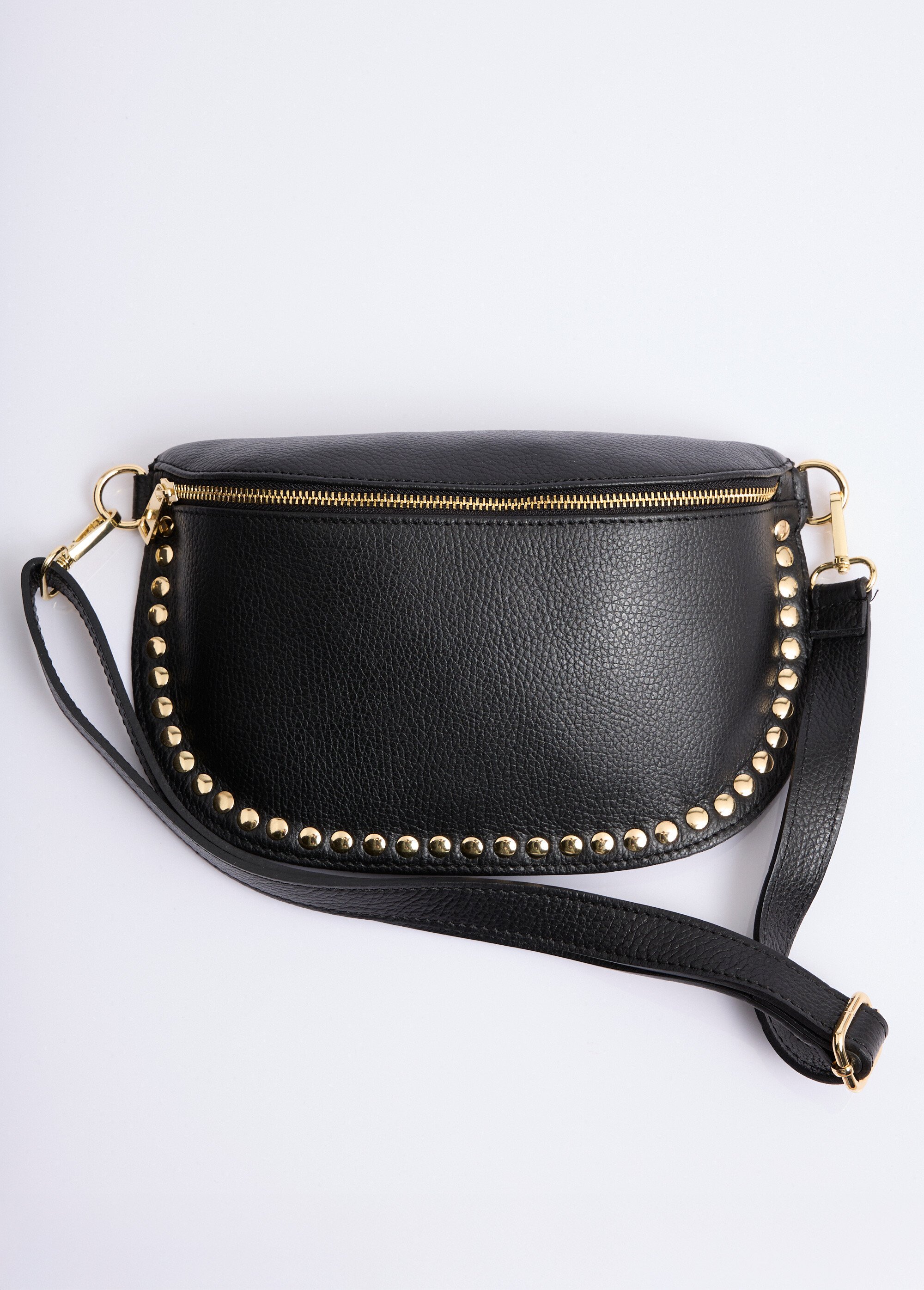 Sac banane en cuir, rivets métallisés Femme Noir NES349LB2602 FA1