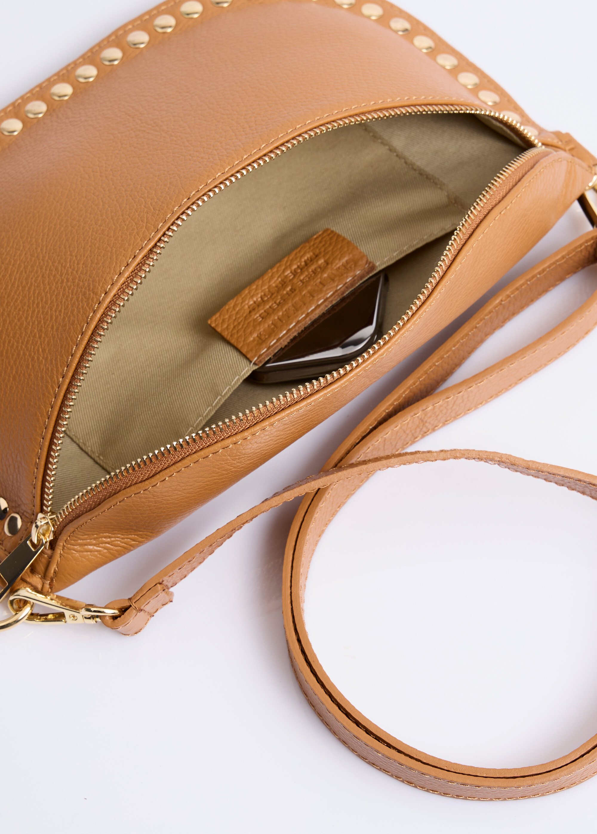 Sac banane en cuir, rivets métallisés Femme Marron NES349LB2602 DE1