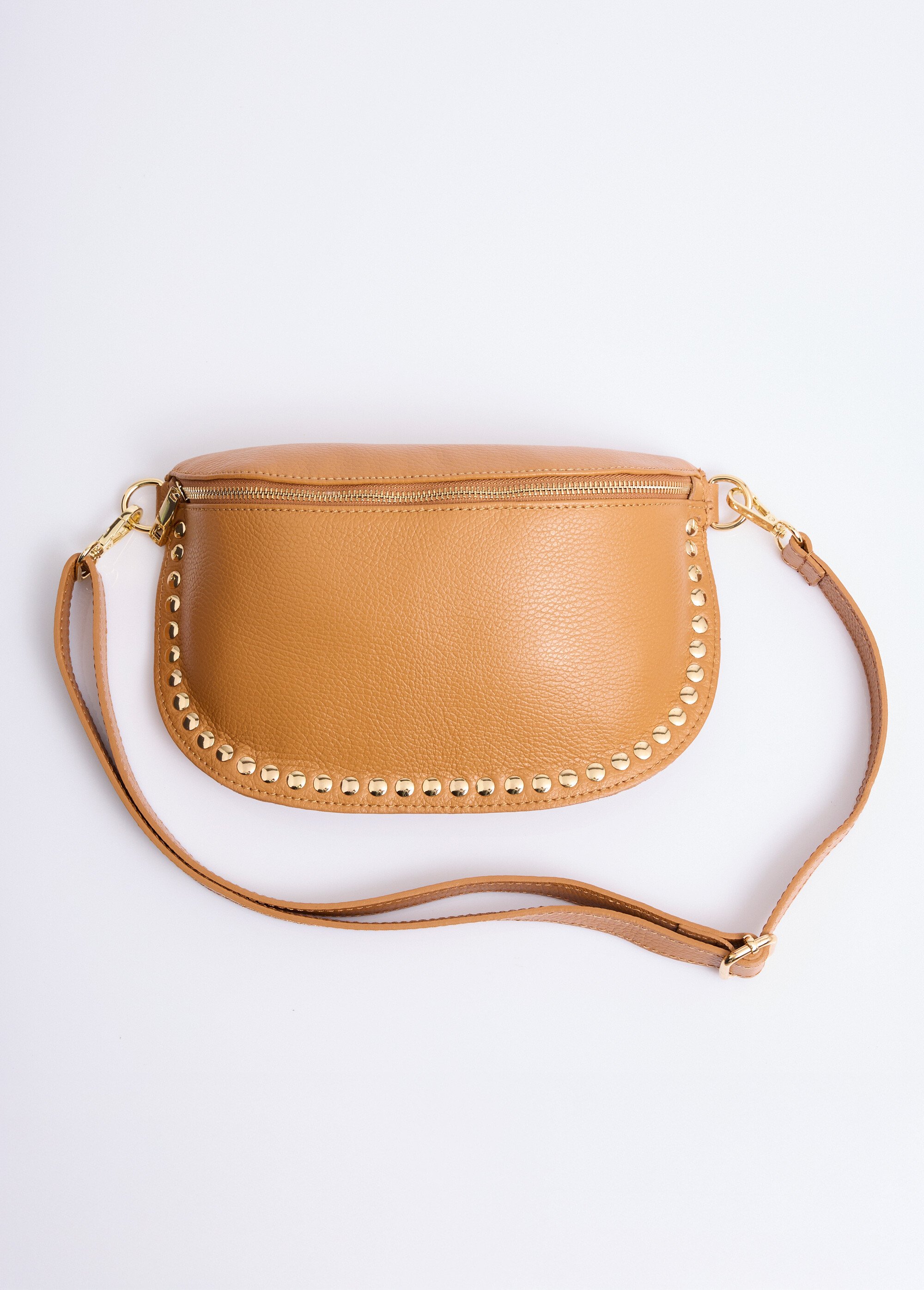 Sac banane en cuir, rivets métallisés Femme Marron NES349LB2602 FA1