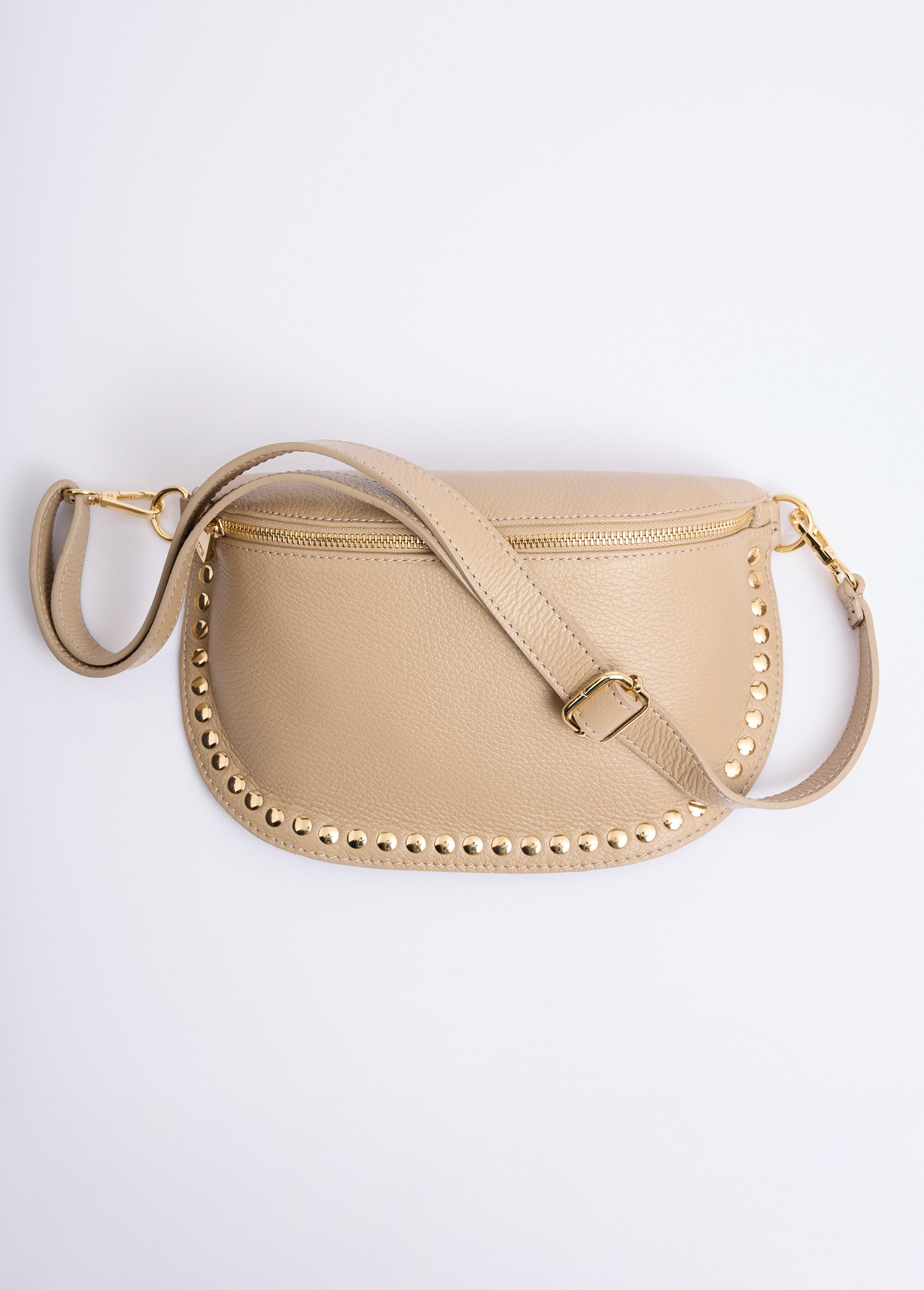Sac banane en cuir, rivets métallisés Femme Marron NES349LB2602 FA1