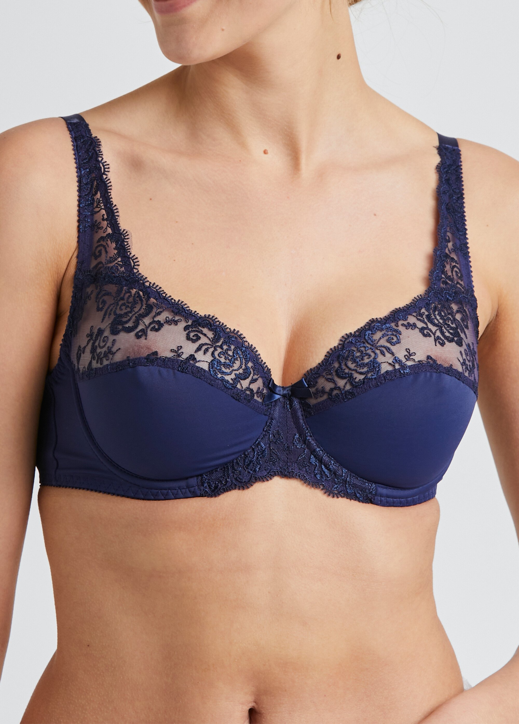 Soutien-gorge avec armatures tulle brodé Femme Bleu VIRETON FA1