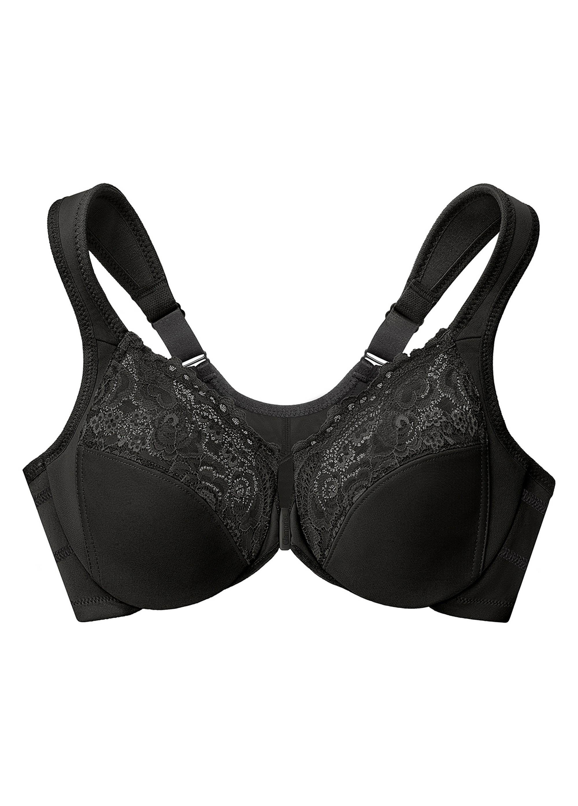 Soutien-gorge WonderWire Dentelle Grandes Tailles Posture ++, Fermeture Frontale et Armatures n°1255 Femme Grande Taille Noir 1255 AP1
