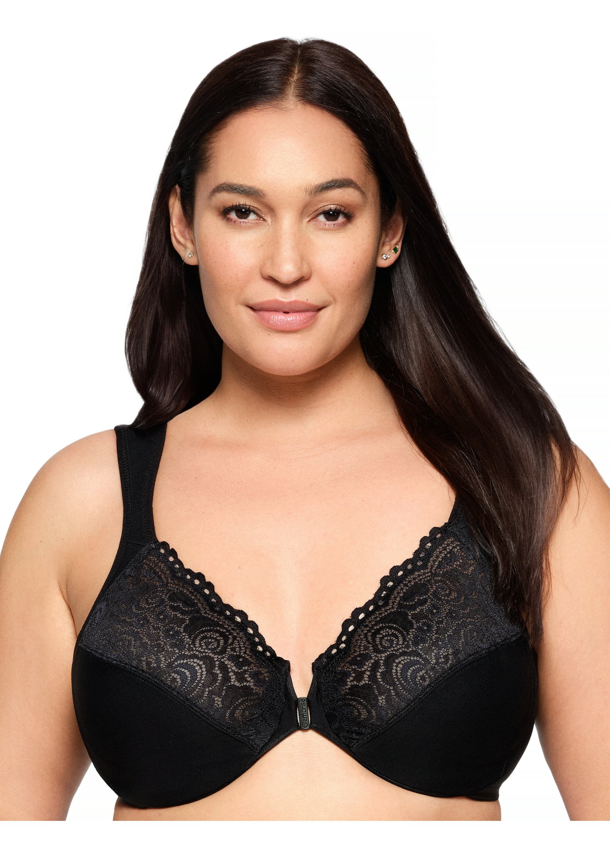 Soutien-gorge WonderWire Dentelle Grandes Tailles Posture ++, Fermeture Frontale et Armatures n°1255 Femme Grande Taille Noir 1255 FA1