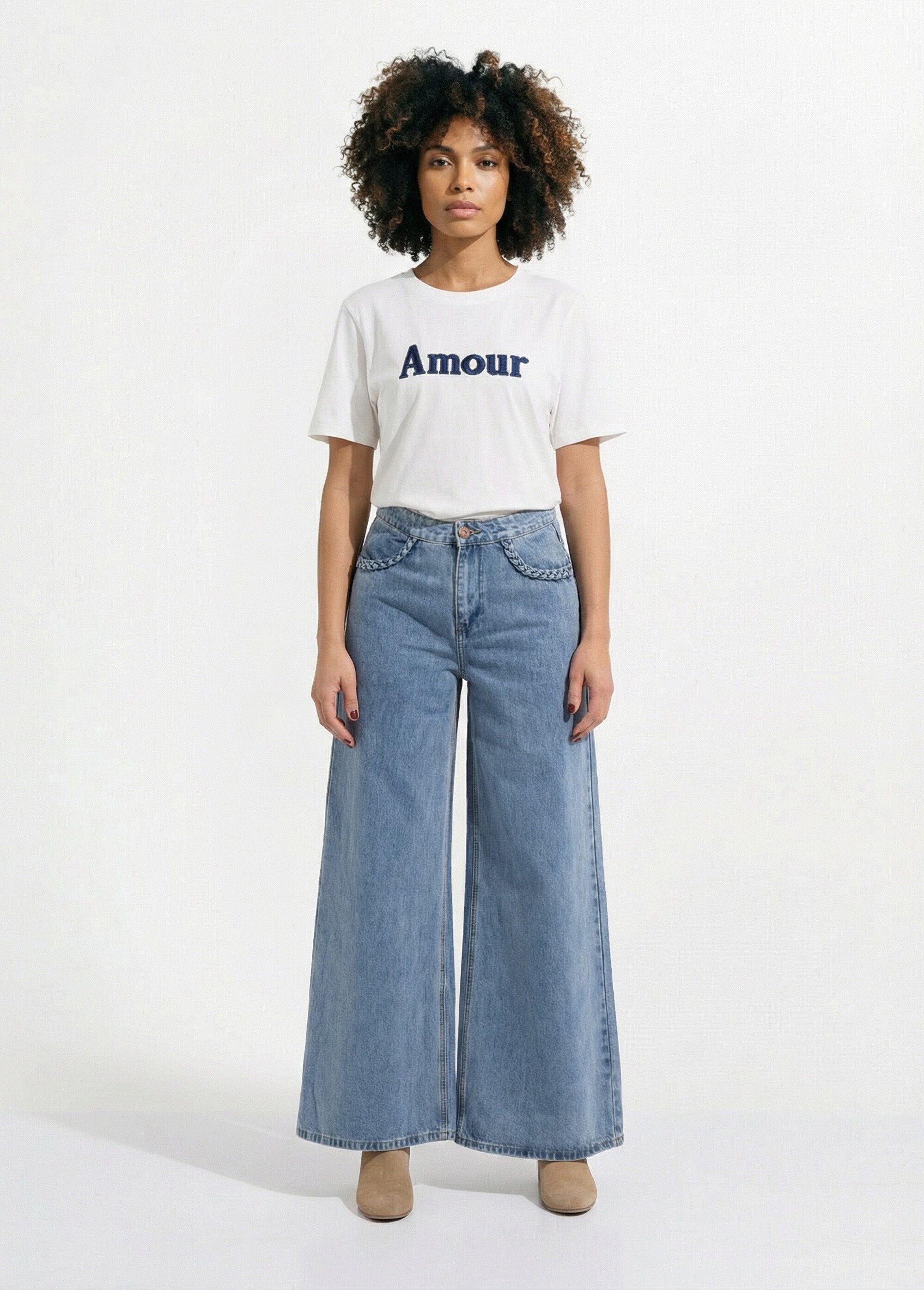 T-shirt coton avec inscription Amour Femme Blanc IKB-50065 SF1