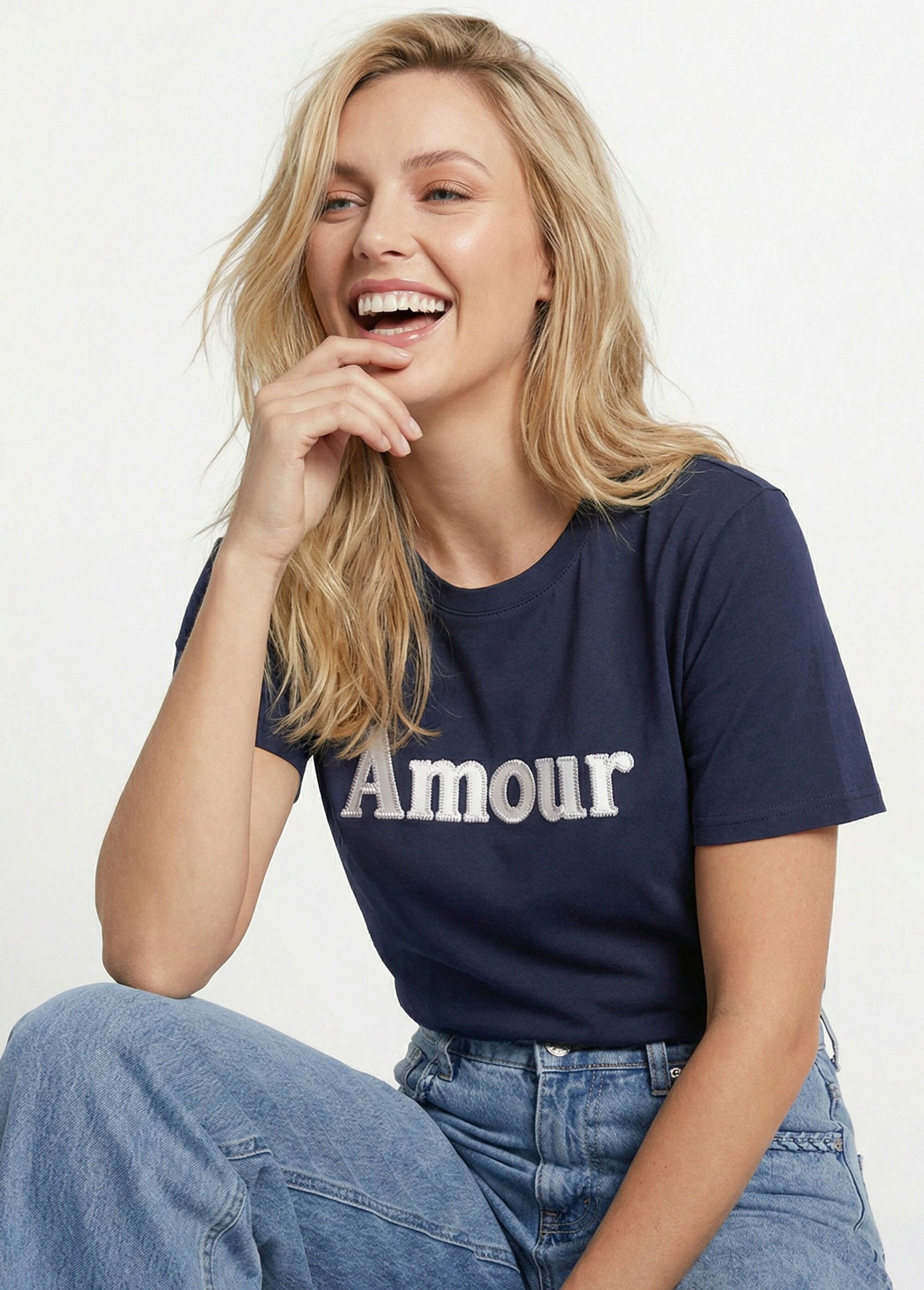 T-shirt coton avec inscription Amour Femme Bleu IKB-50065 MV1