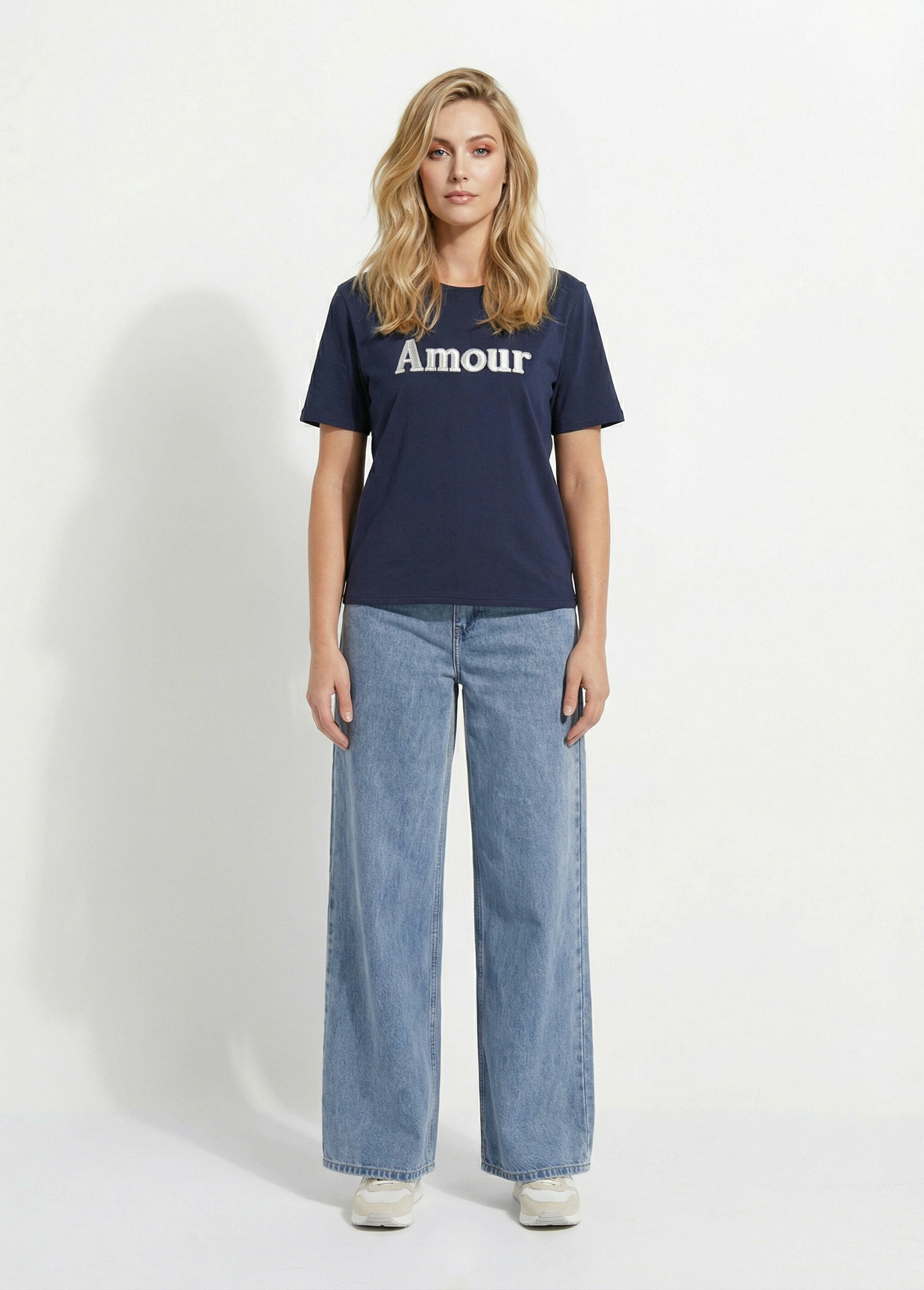 T-shirt coton avec inscription Amour Femme Bleu IKB-50065 SF1