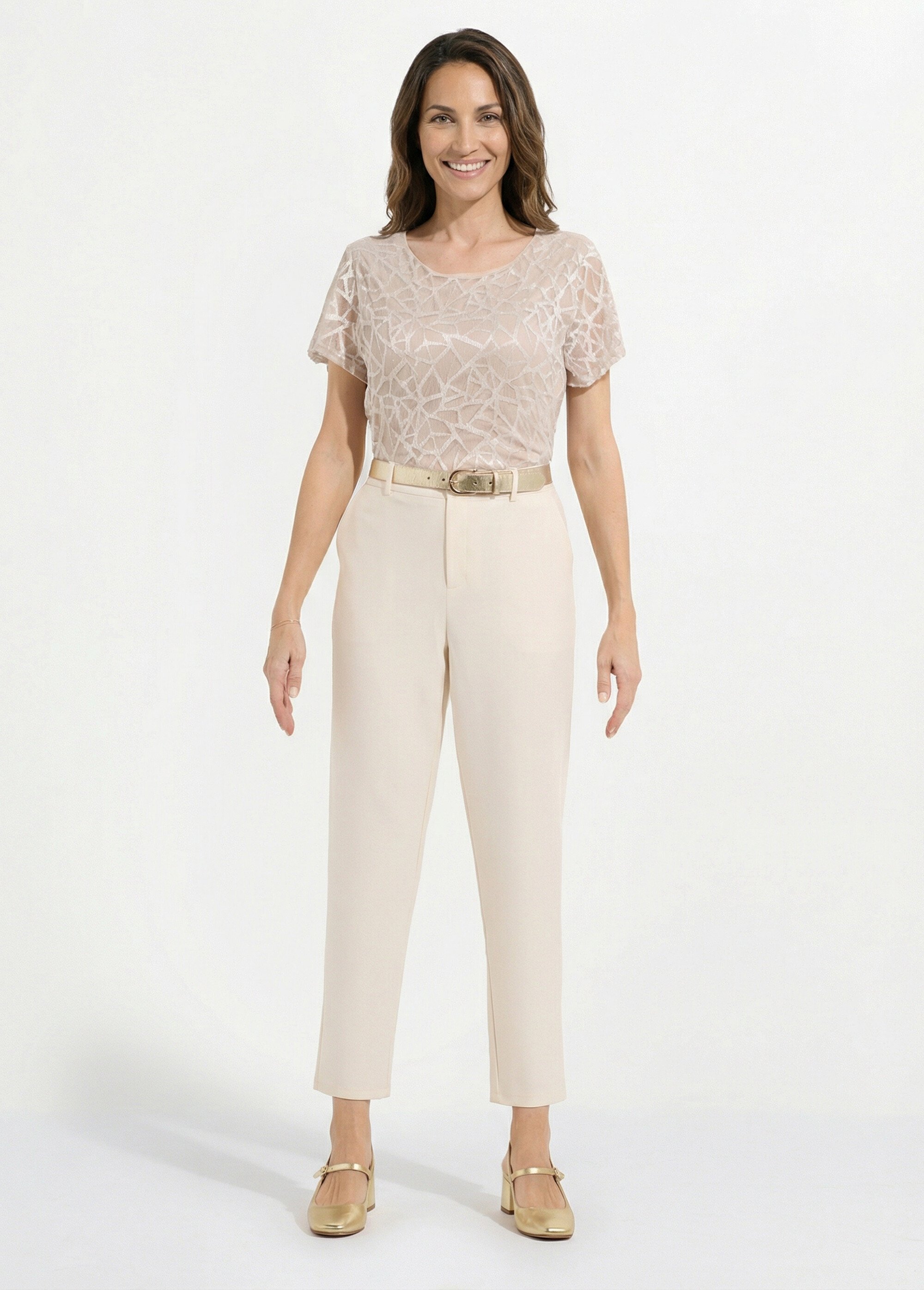 T-shirt dentelle manches courtes Femme Beige CABINASSE SF1